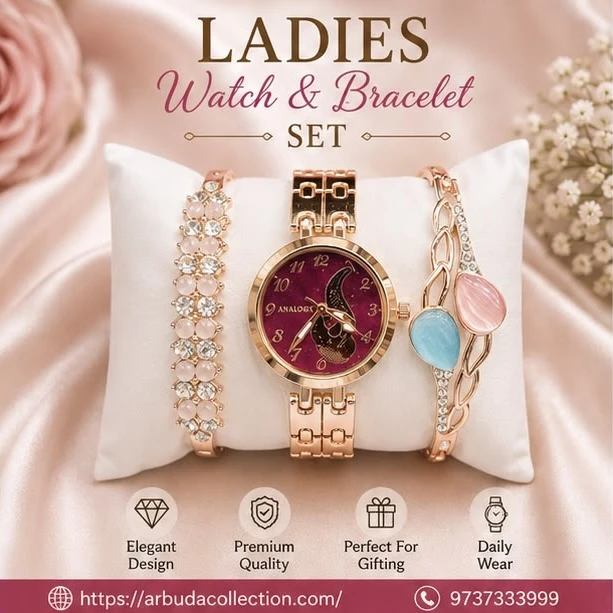 Ladies Analog Watch & Bracelet Combo