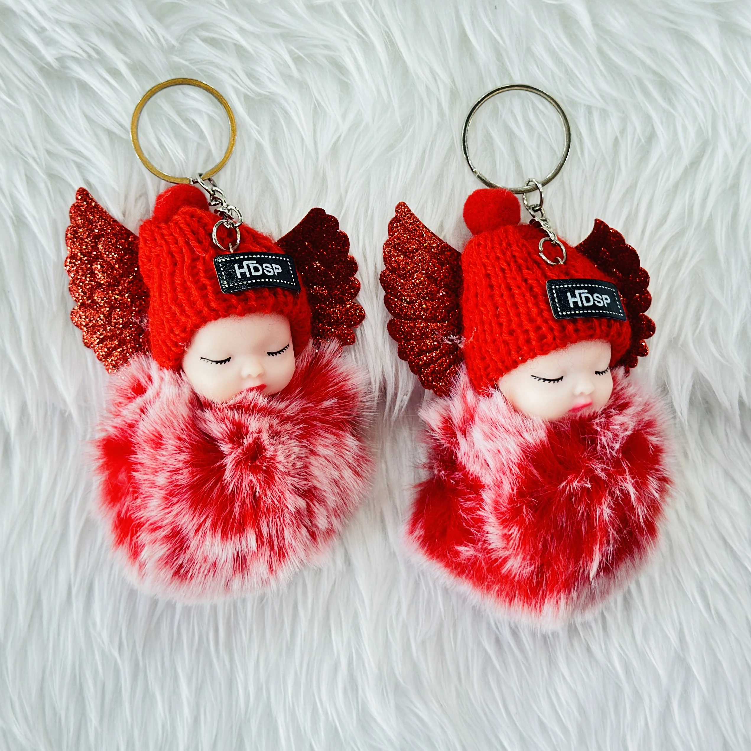 Sleeping Angel Baby Pom Pom Keychain