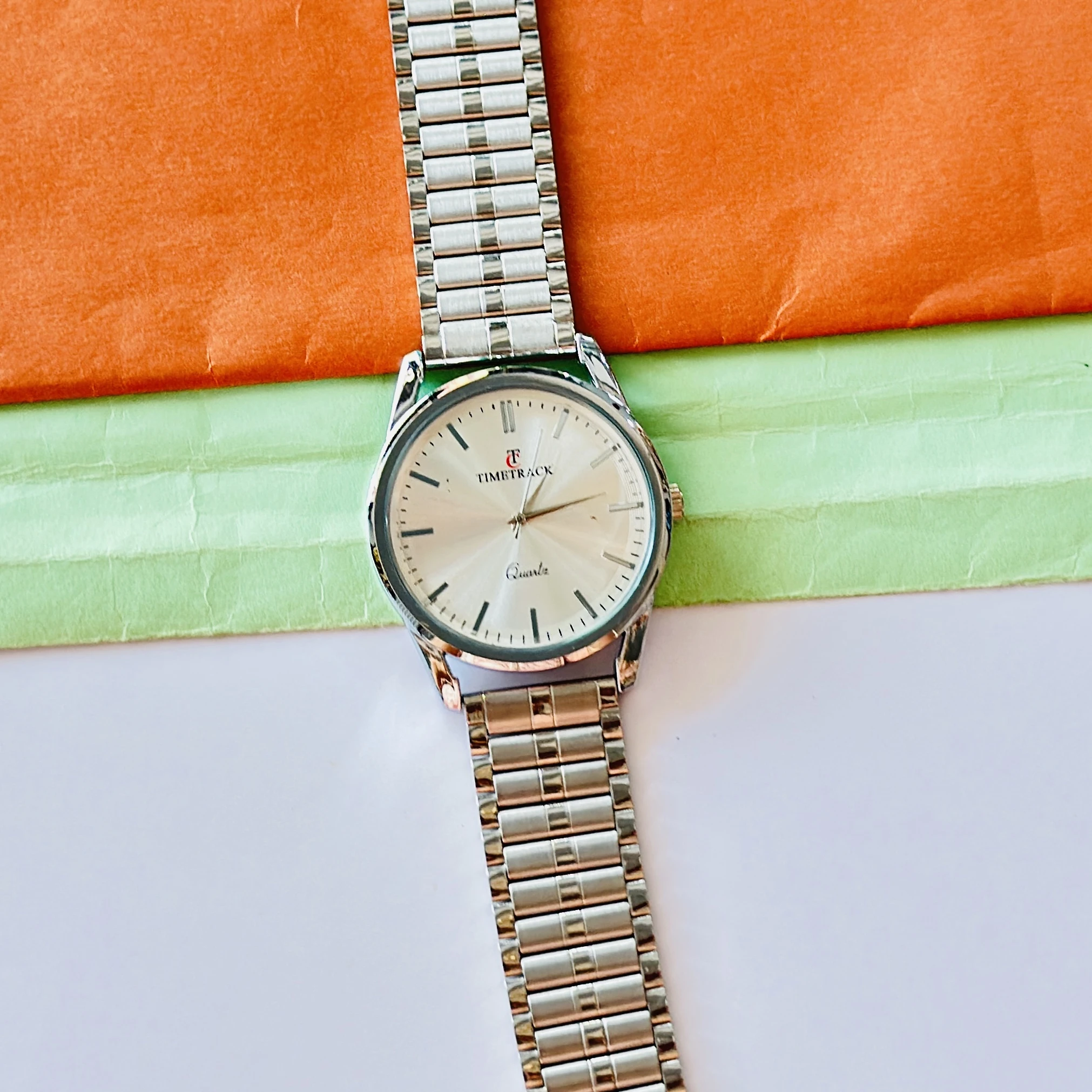 Time Track Men's Brass Silver Wrist Watch