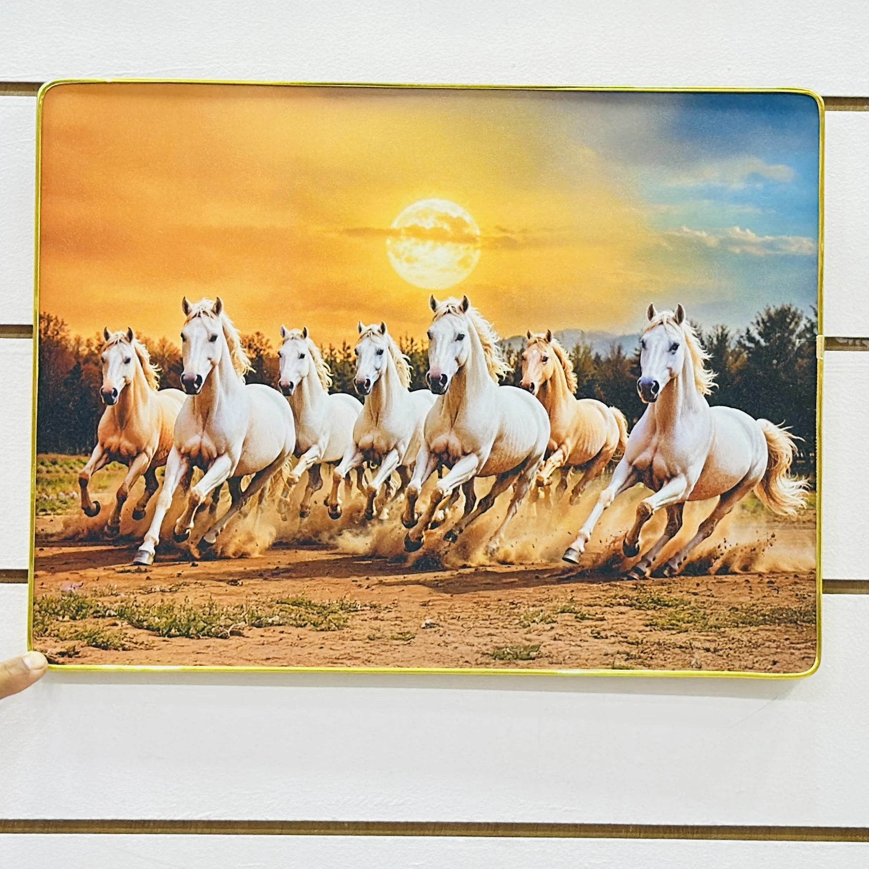 SAF 7 Horses Sunrise Framed UV Coated Digital Reprint wall poster designed for Vastu and home decoration. …..XOLTM3