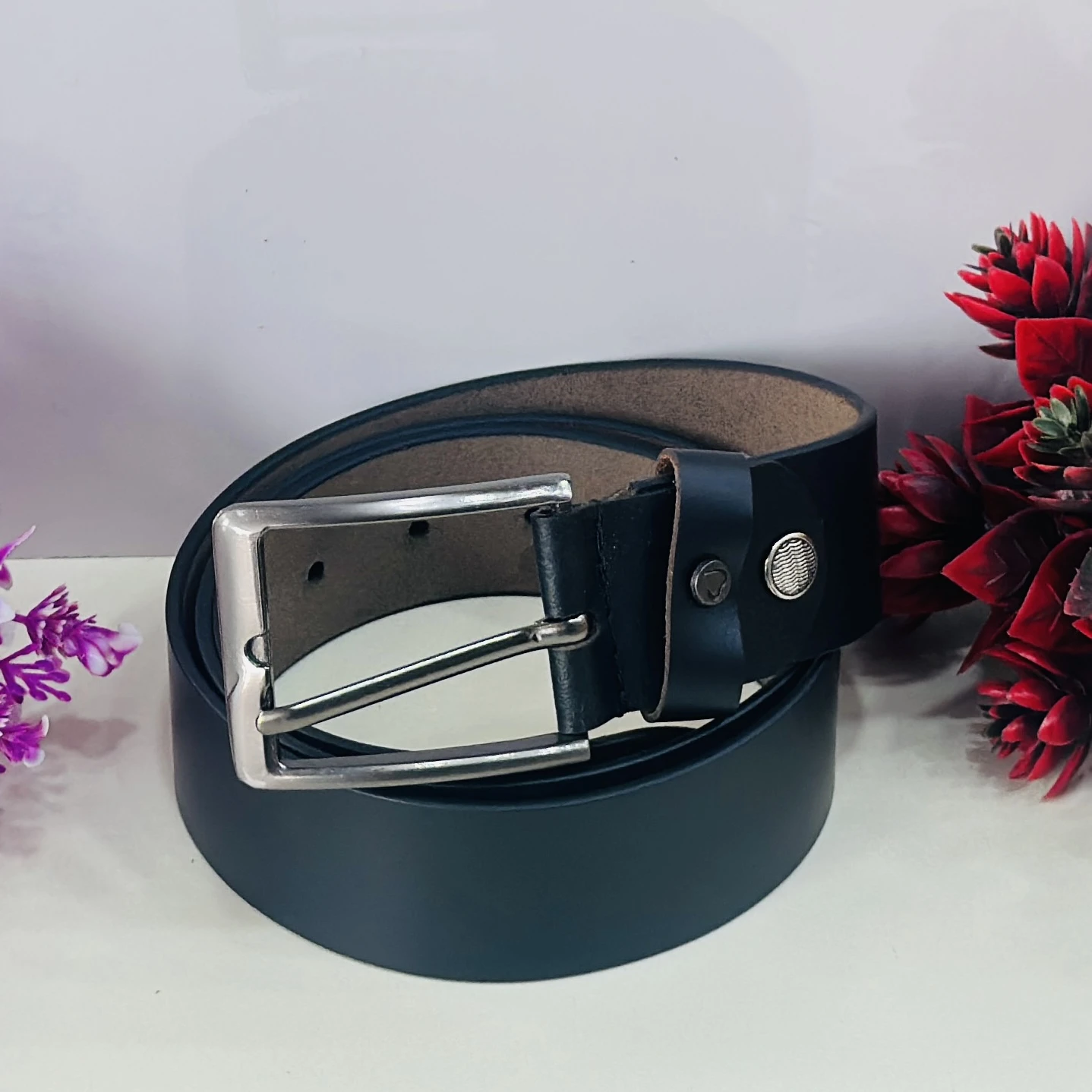 Black genuine leather belt