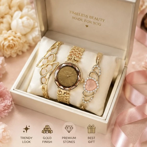 Ladies Analog Watch & Bracelet Combo