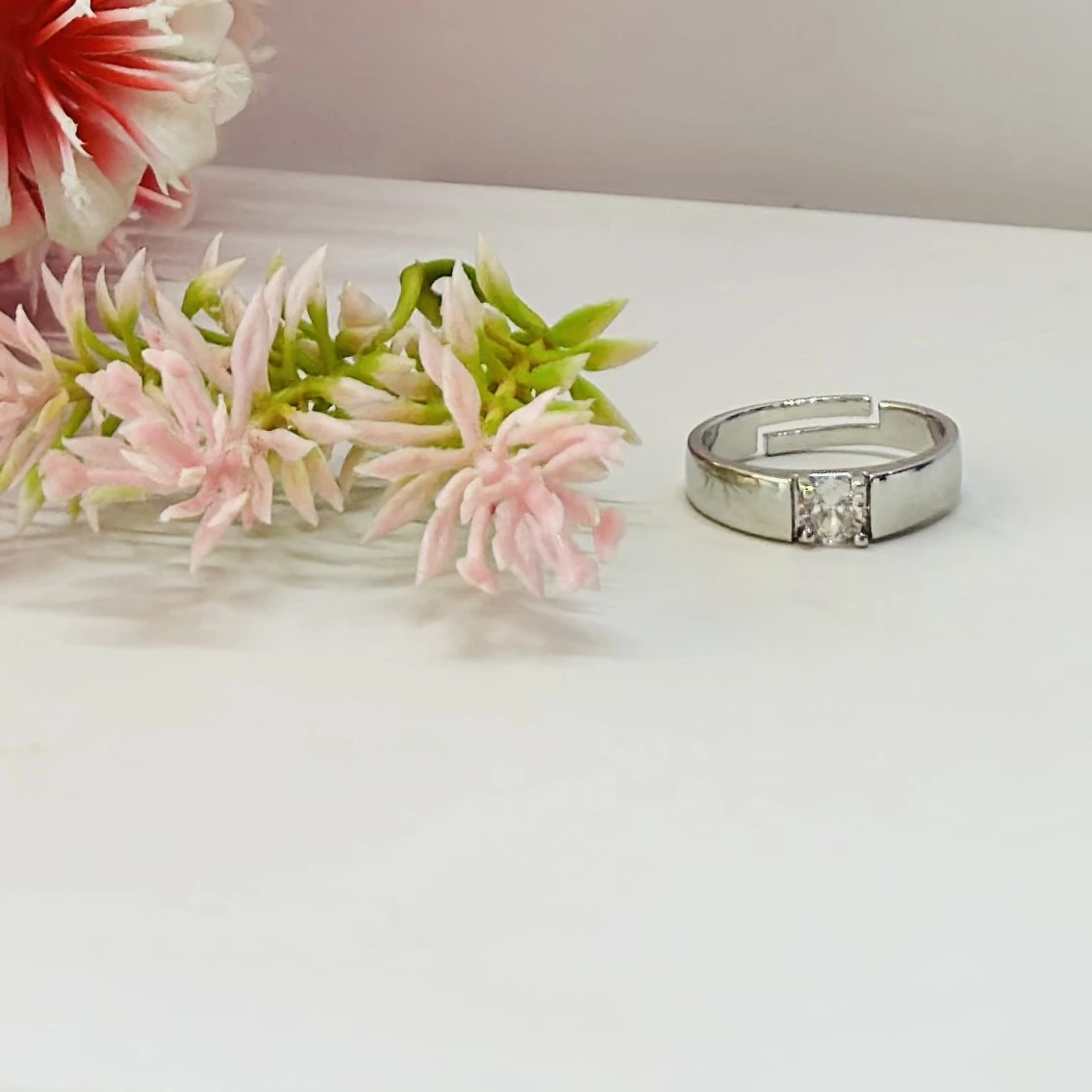 Solitaire 925 Sterling Silver adjustable ring for him.