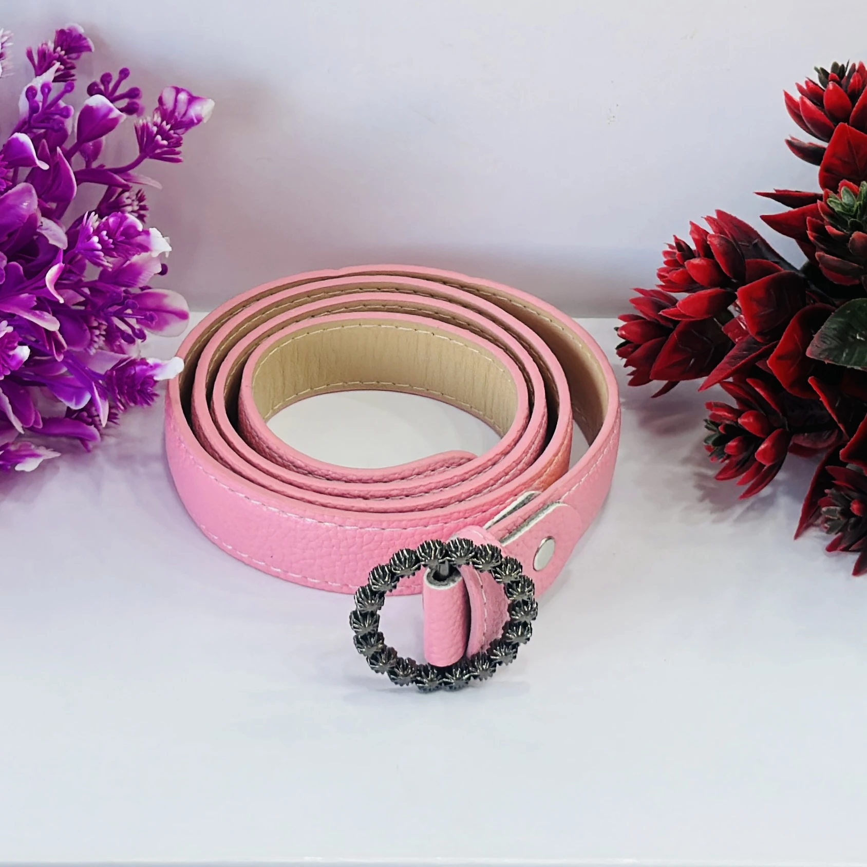 Pink patent leather women's belt