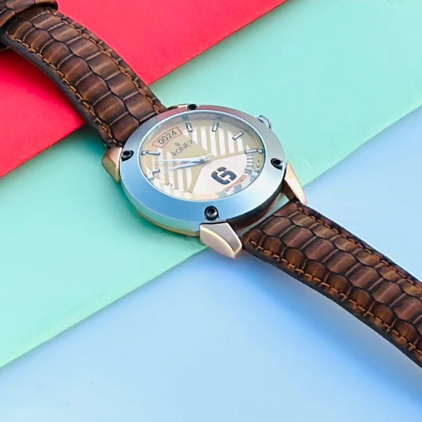 Brown Leather white Dial Analog Watch