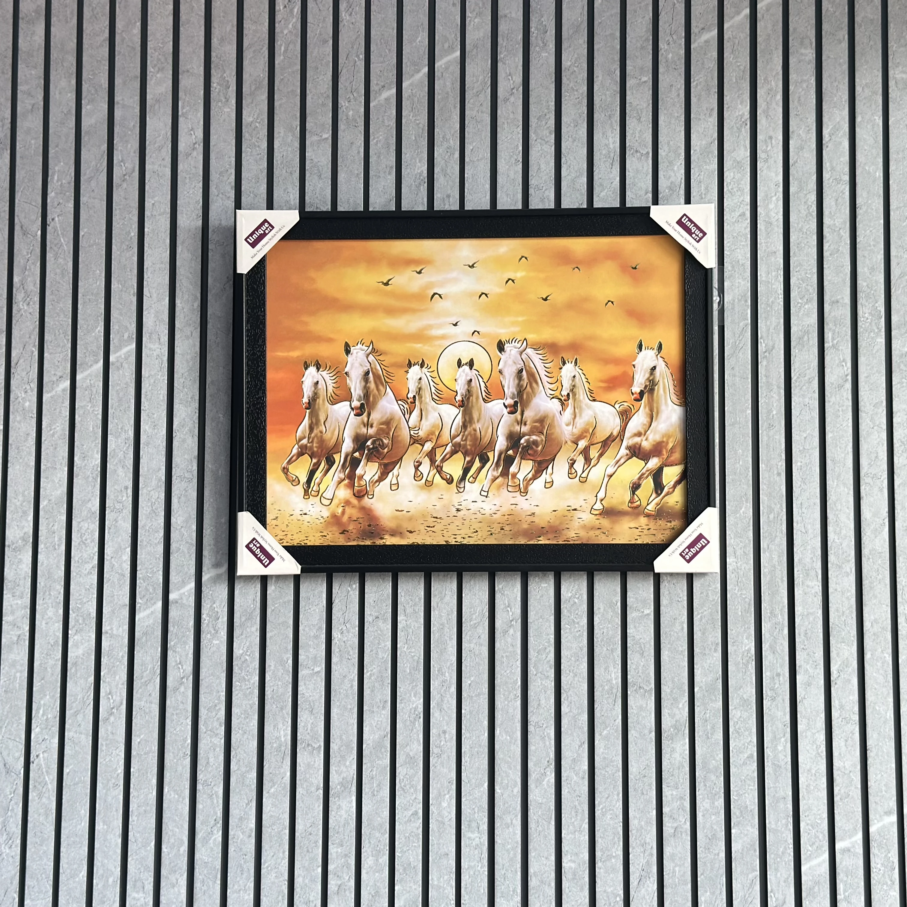 Seven running white horses at sunset.(SKU-BOE3NI)