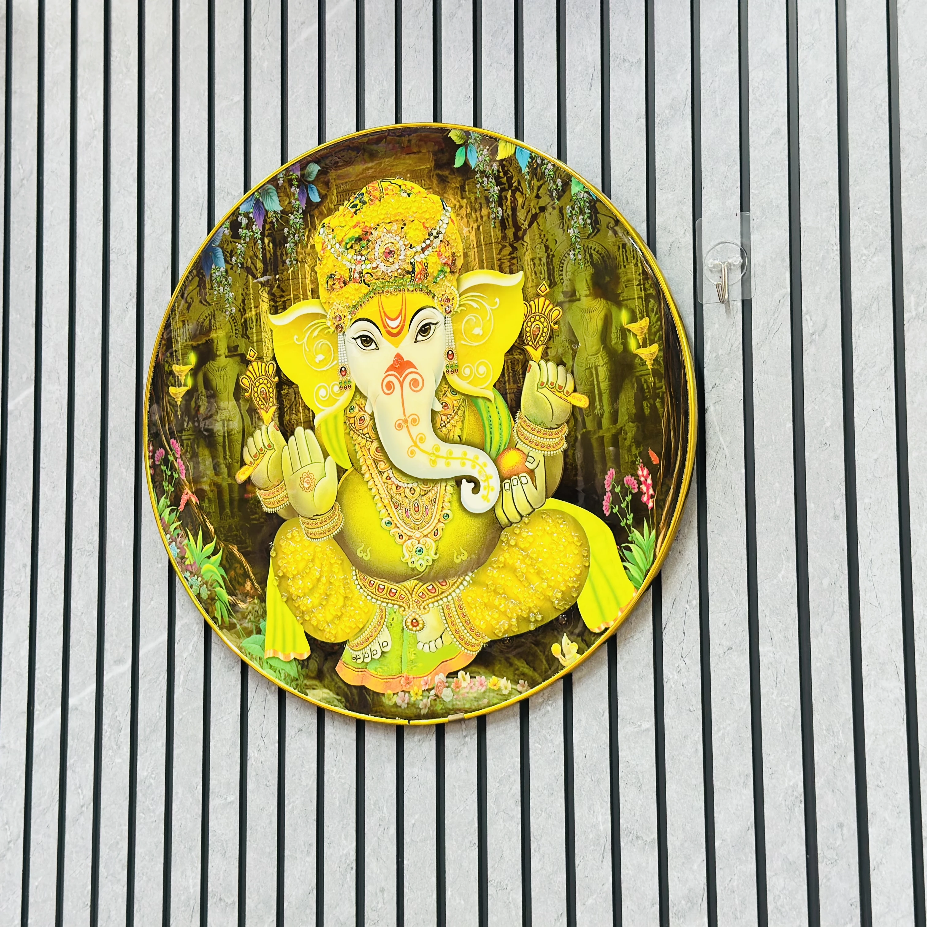 “Yellow Ganpati Temple Wall Decor Frame"(SKU -TYK705)