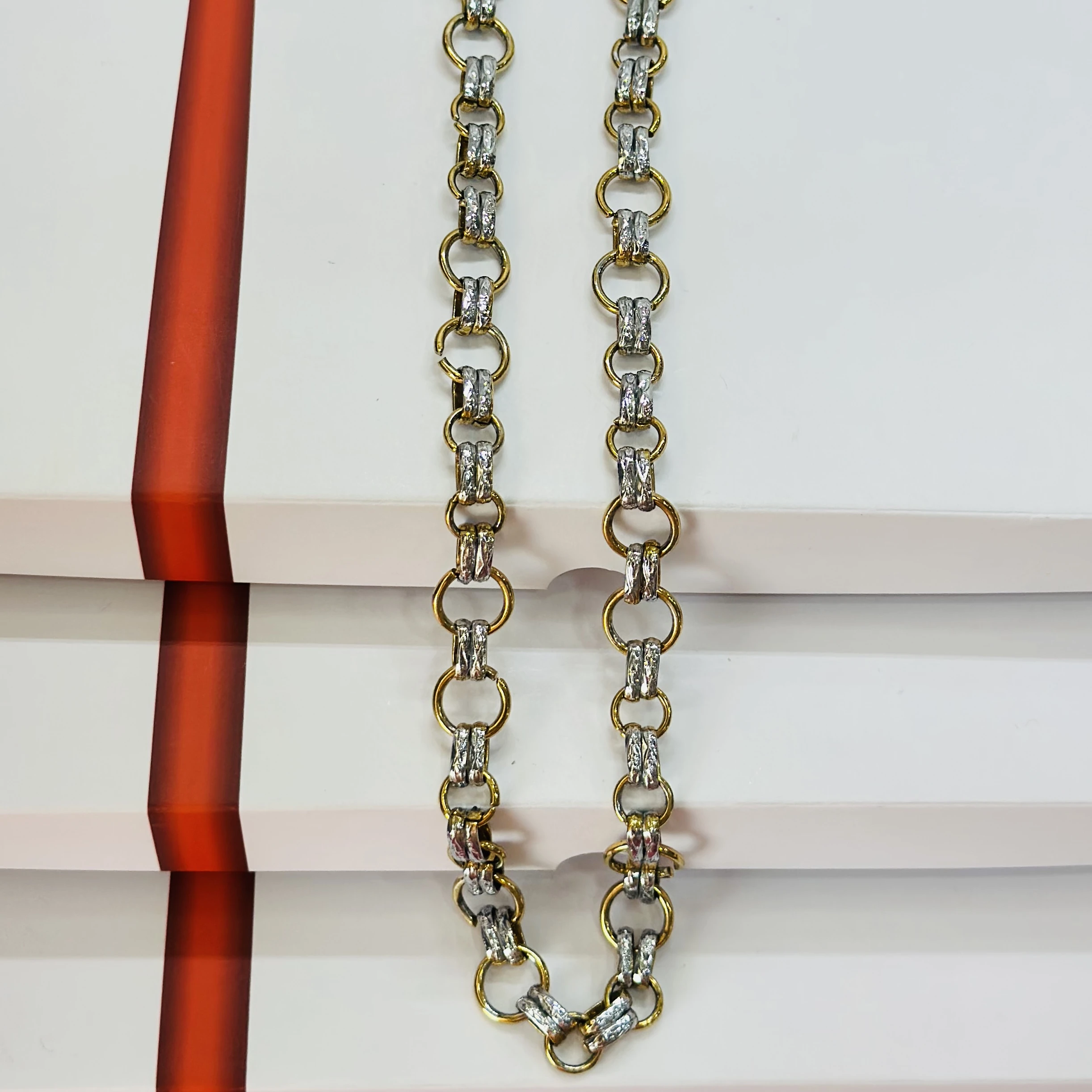 Two tone Italian silver bracelet or guard chain