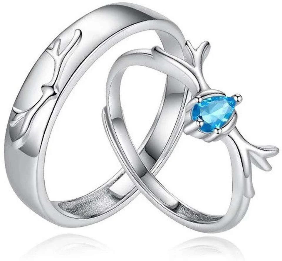 Set of adjustable, silver-plated couple's rings