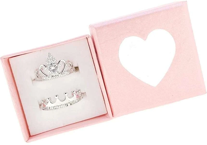 Set of silver-plated, cubic zirconia-studded, adjustable crown couple rings.