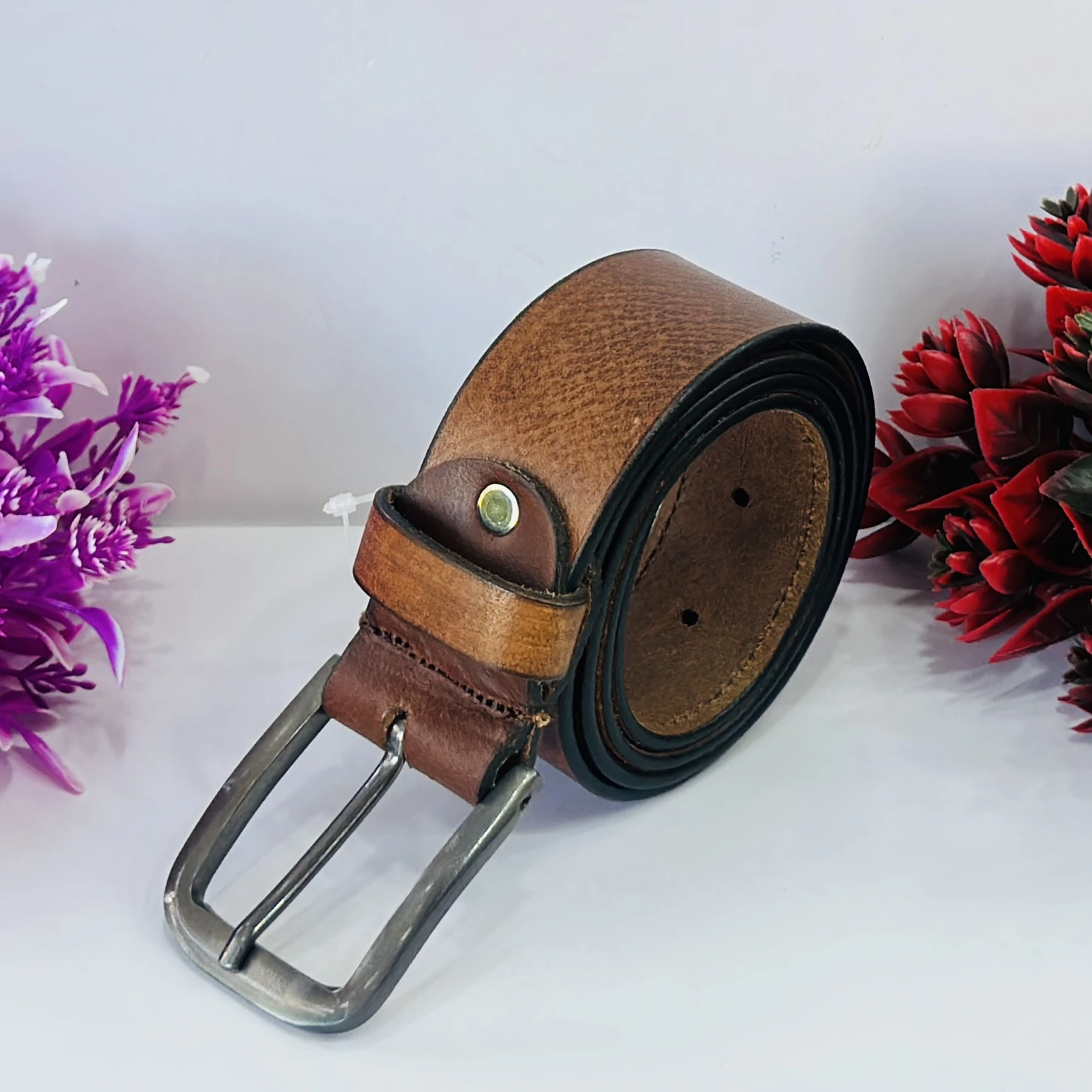 Brown genuine leather formal and casual belt