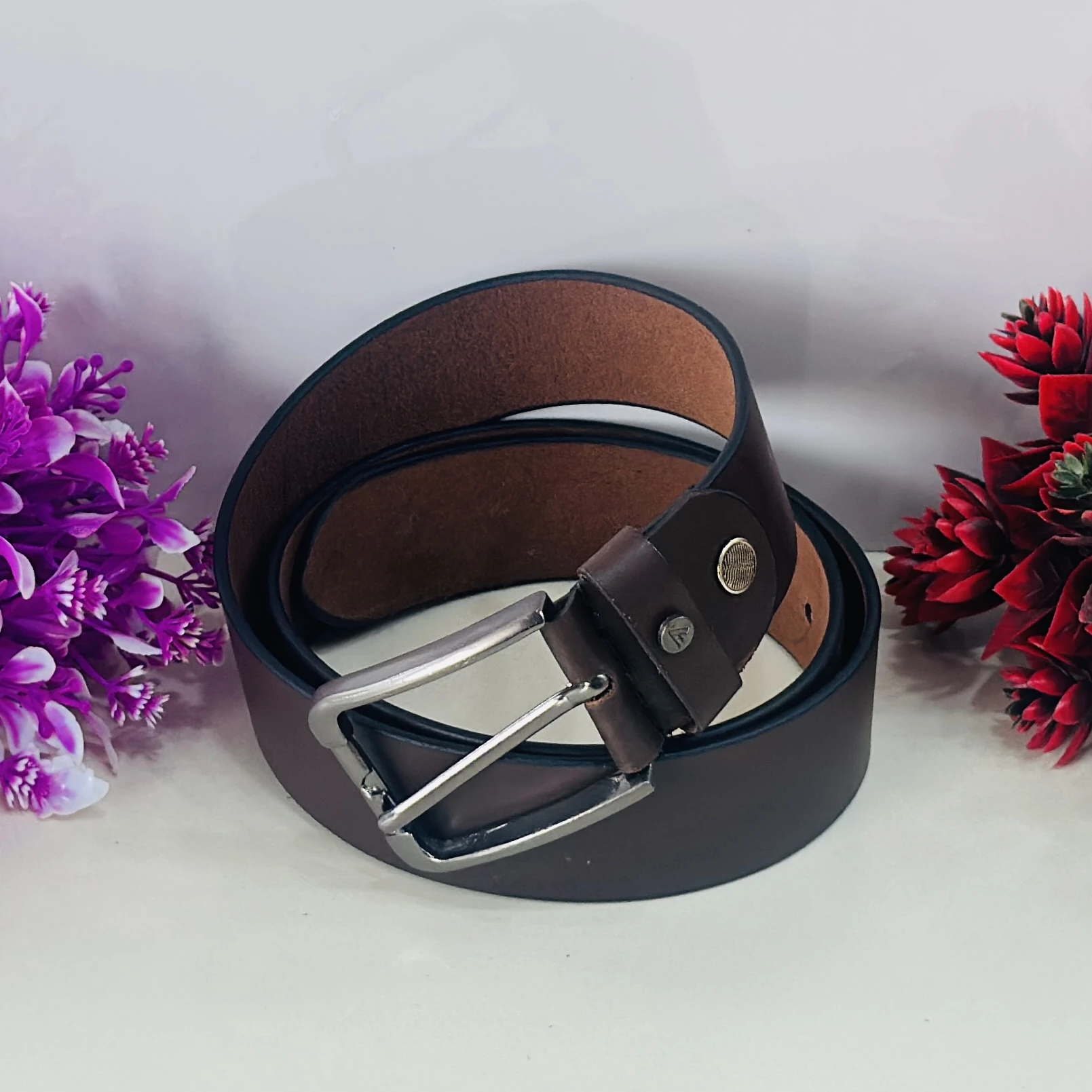Brown genuine leather belt
