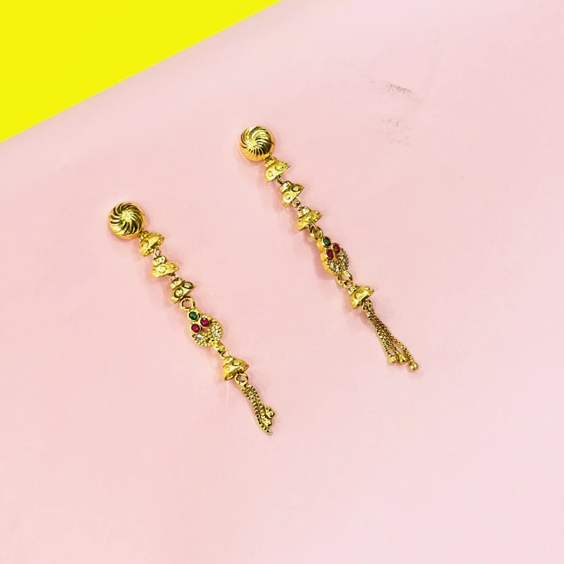 a pair of gold-plated long drop and dangle earrings
