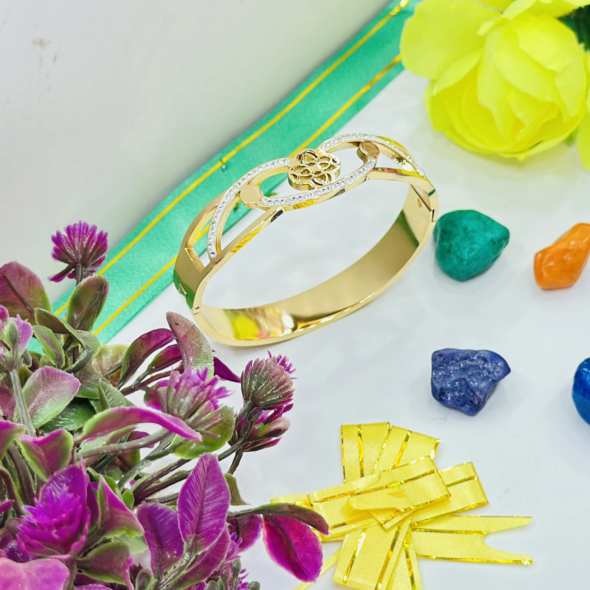 Gold plated stainless steel bangle bracelet