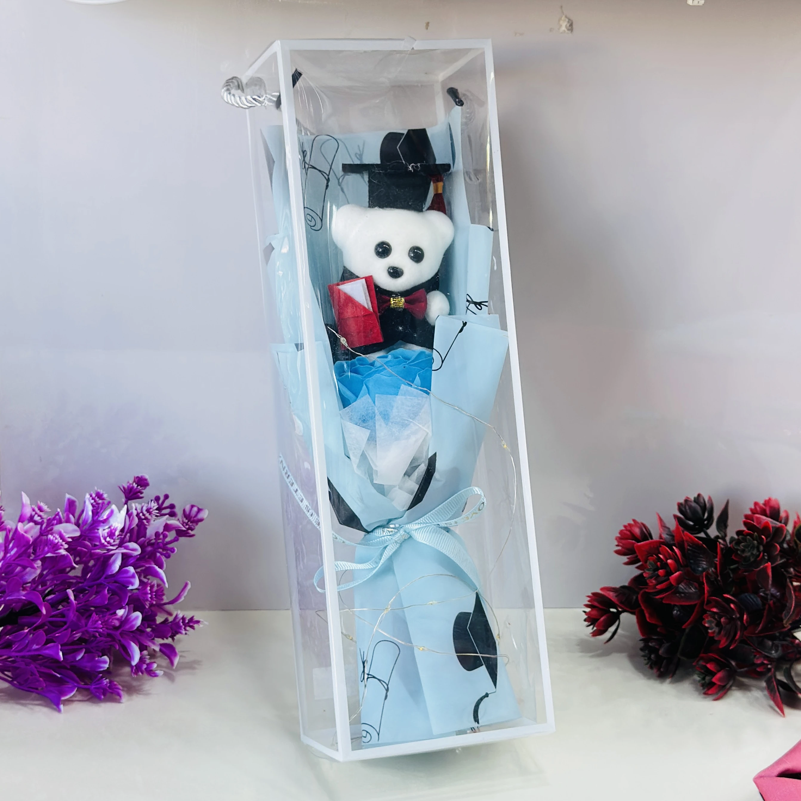 Bear Flower Bouquet Artificial Roses