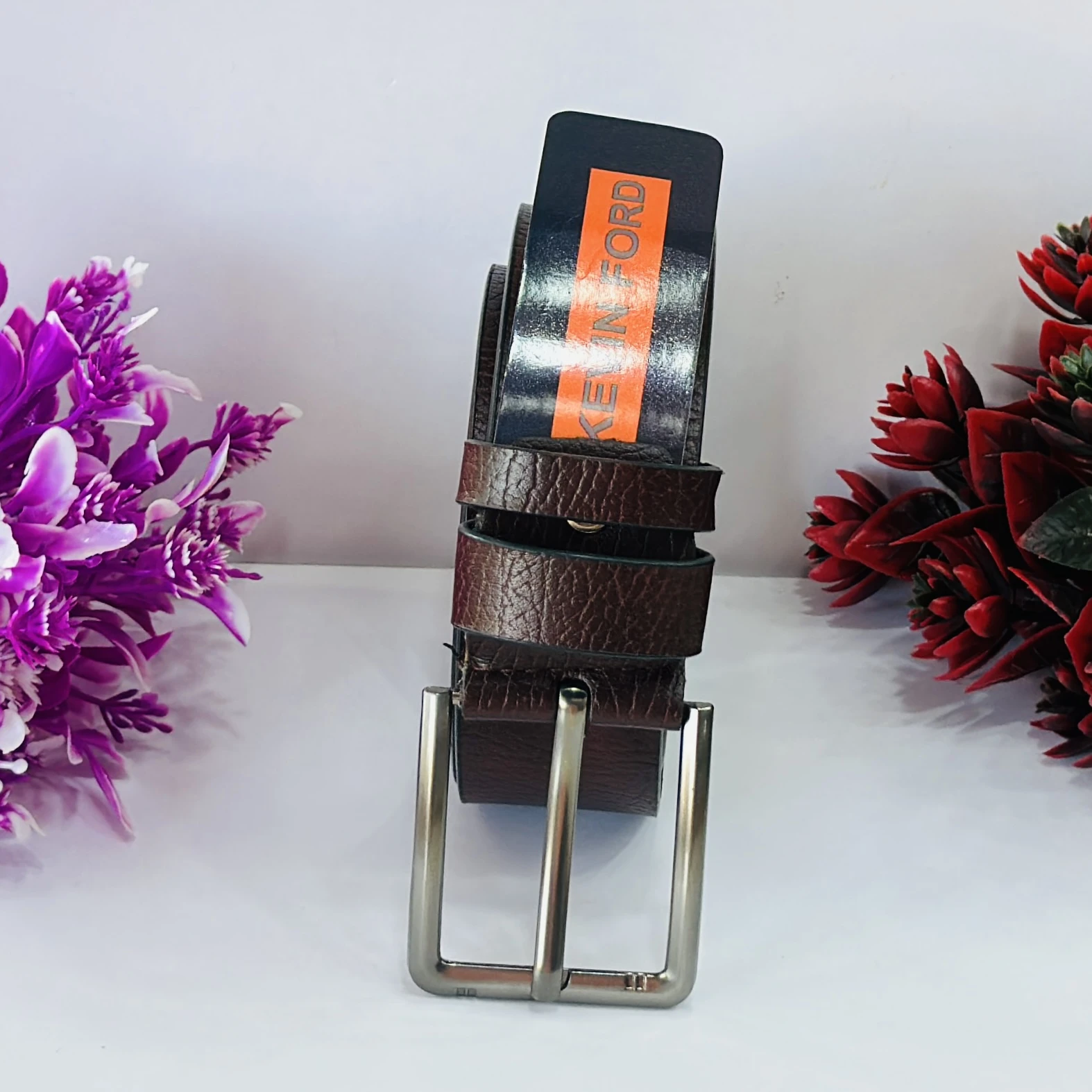 Brown leather men's belt