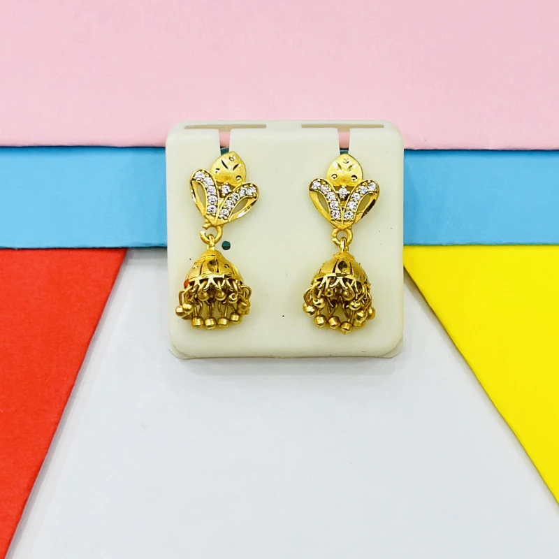 pair of ornate gold jhumka earrings