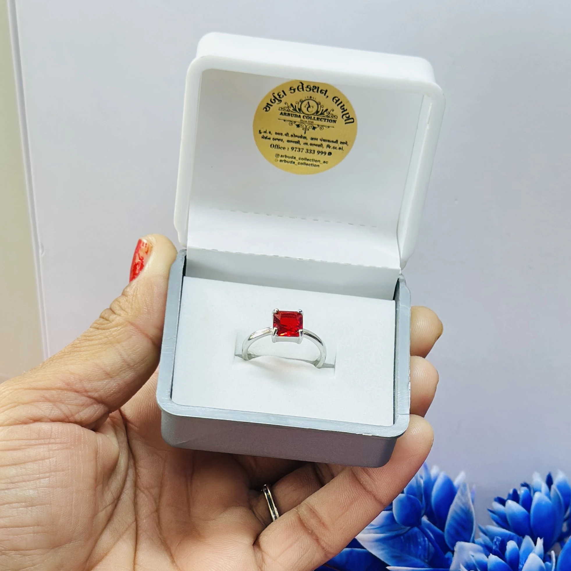 silver-plated adjustable ruby ring
