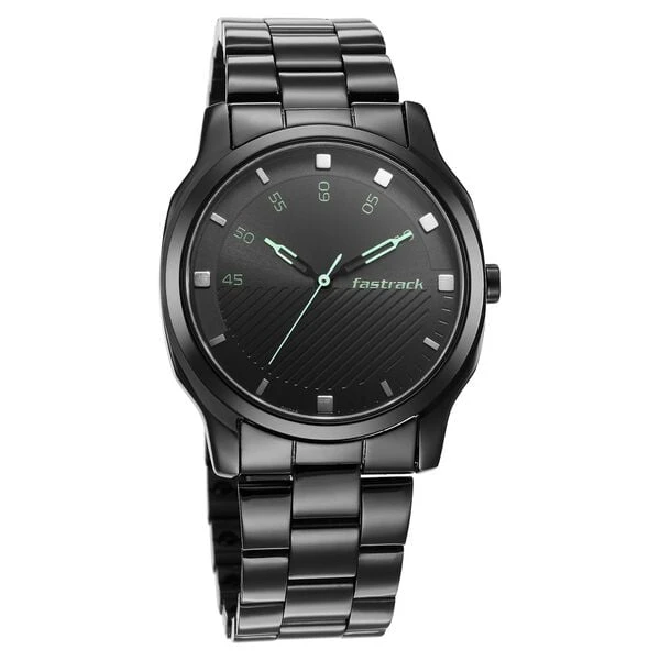 Fastrack Stunners Quartz Analog Black Dial Stainless Steel Strap Watch for Guys