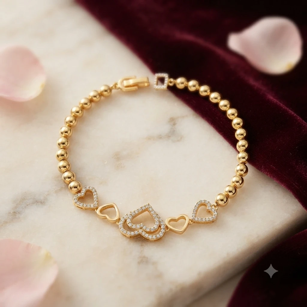 Gold plated heart-shaped crystal bangle bracelet