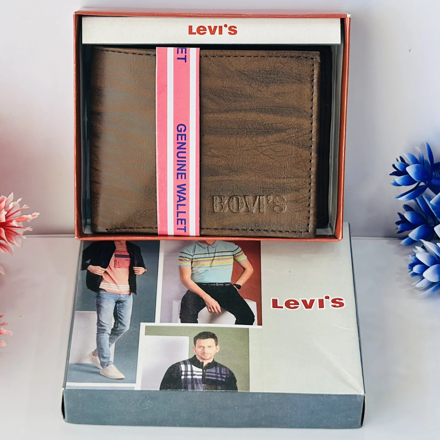 LEVI'S Men Casual Blue Genuine Leather, Denim Wallet