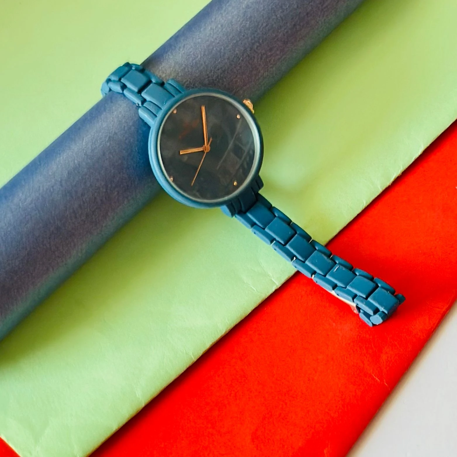 Armani Exchange AX5175 women's analog watch with a blue dial and stainless steel strap