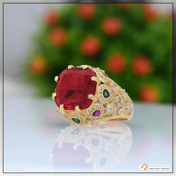 Fiery Elegance Red Stone Ring for men's
