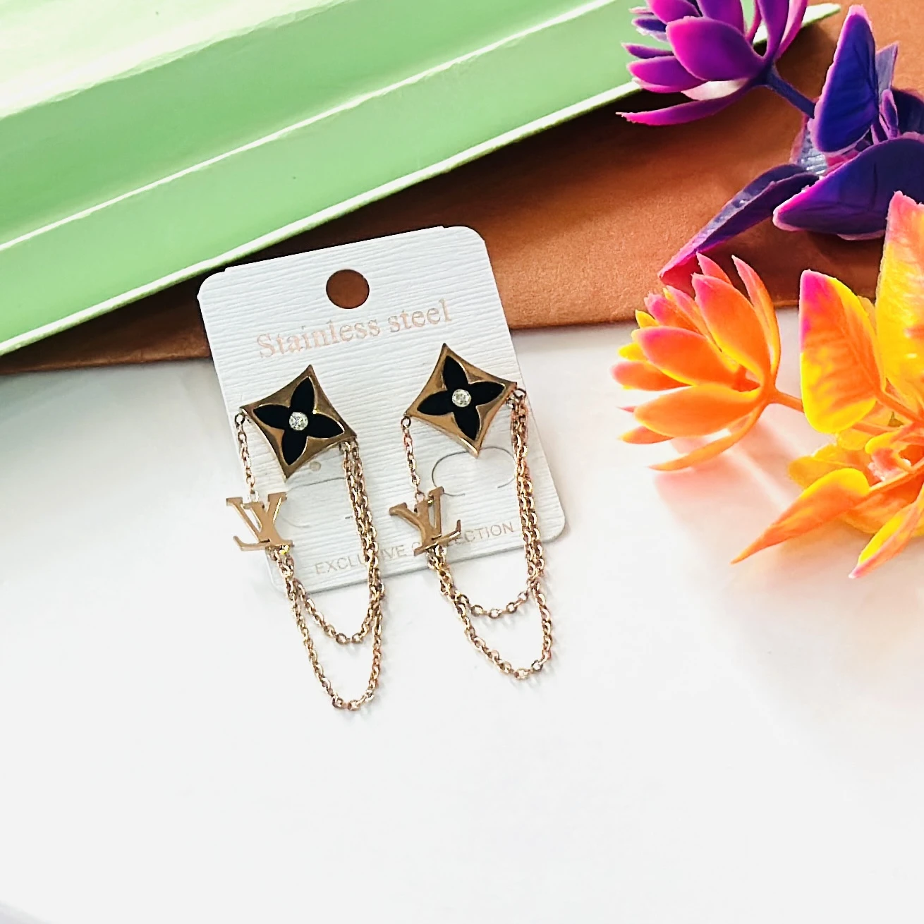 Louis Vuitton-style dangle earrings