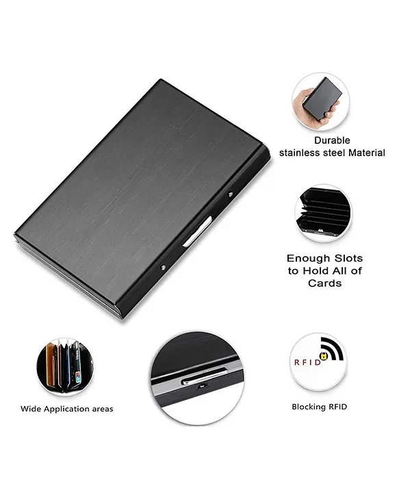 metal RFID-blocking credit card holder wallet.