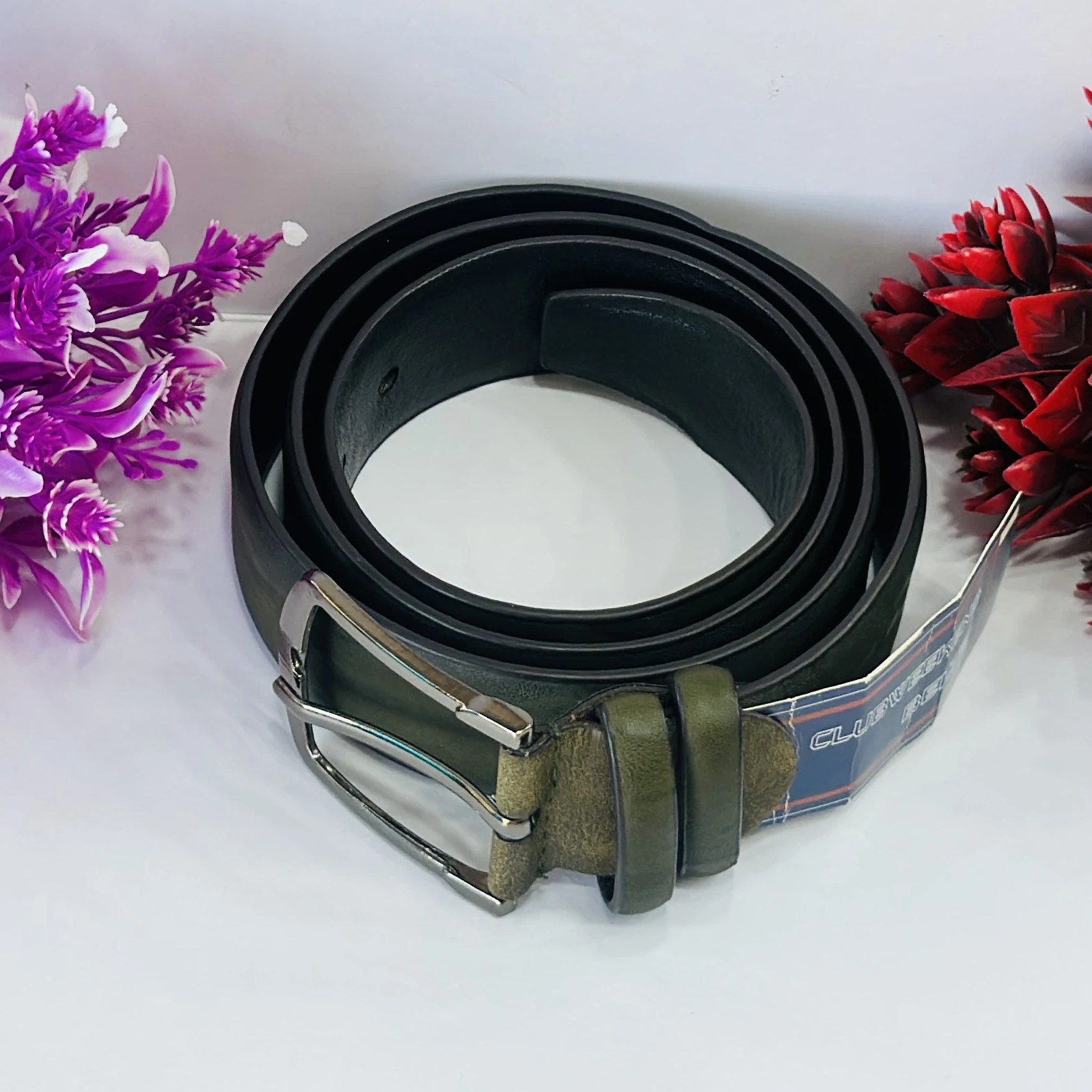 Black genuine leather formal men's belt