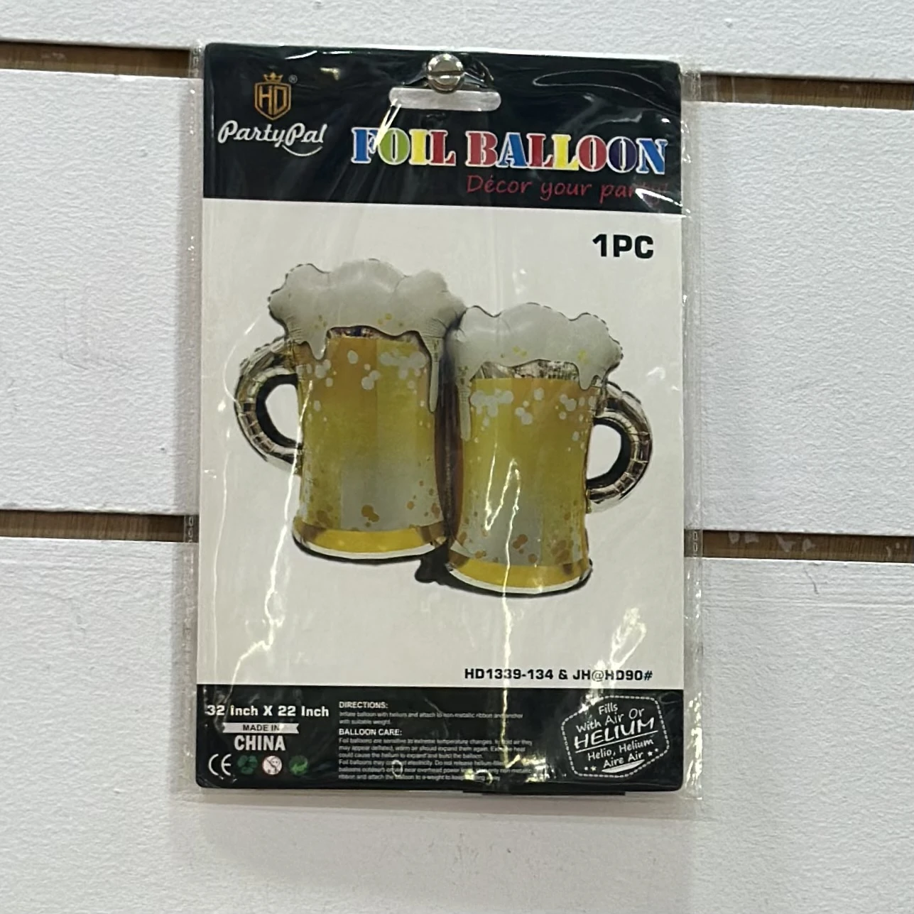 PartyPal" brand foil balloon featuring two beer mugs.
