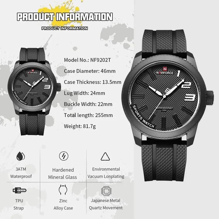 Sport watch with a silicone band and a quartz movement.