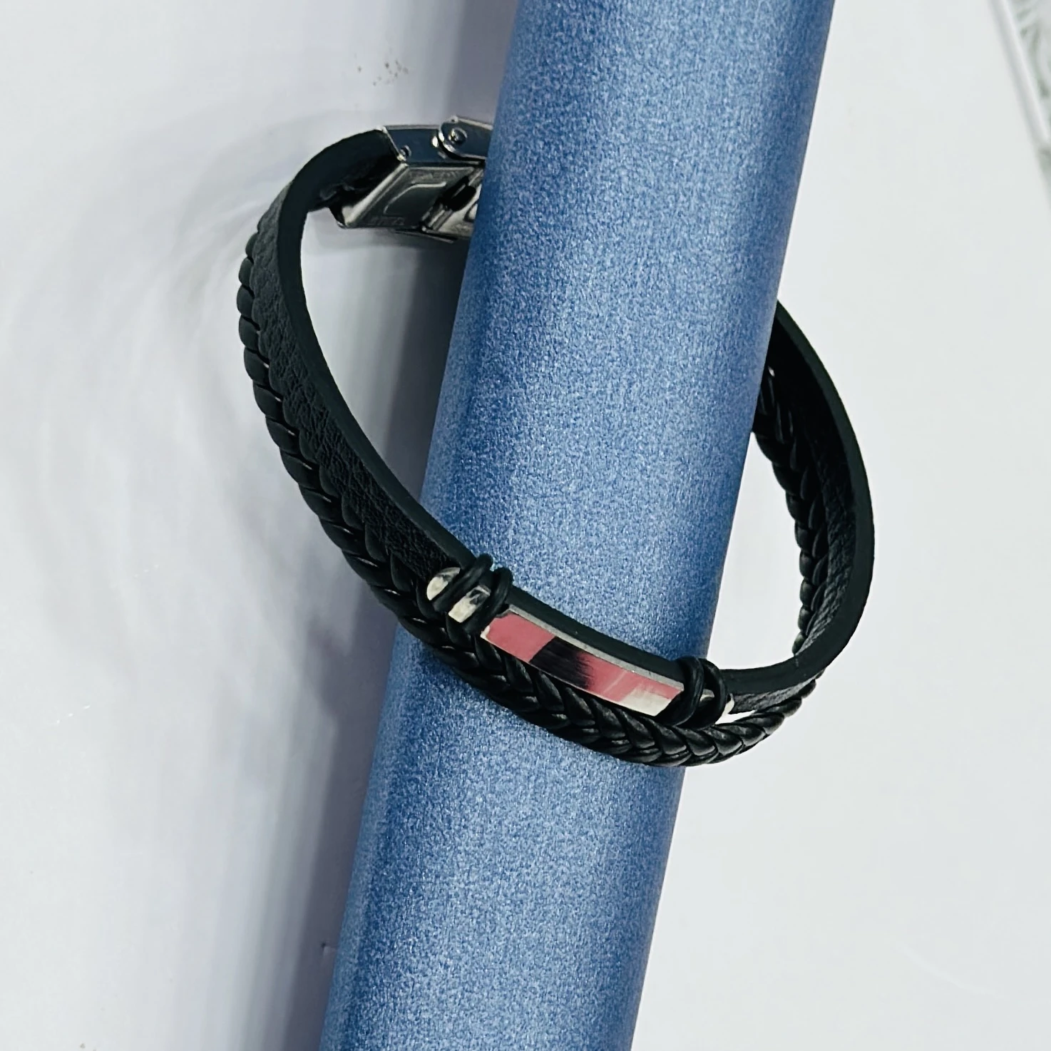 Black multi-layered braided leather bracelet