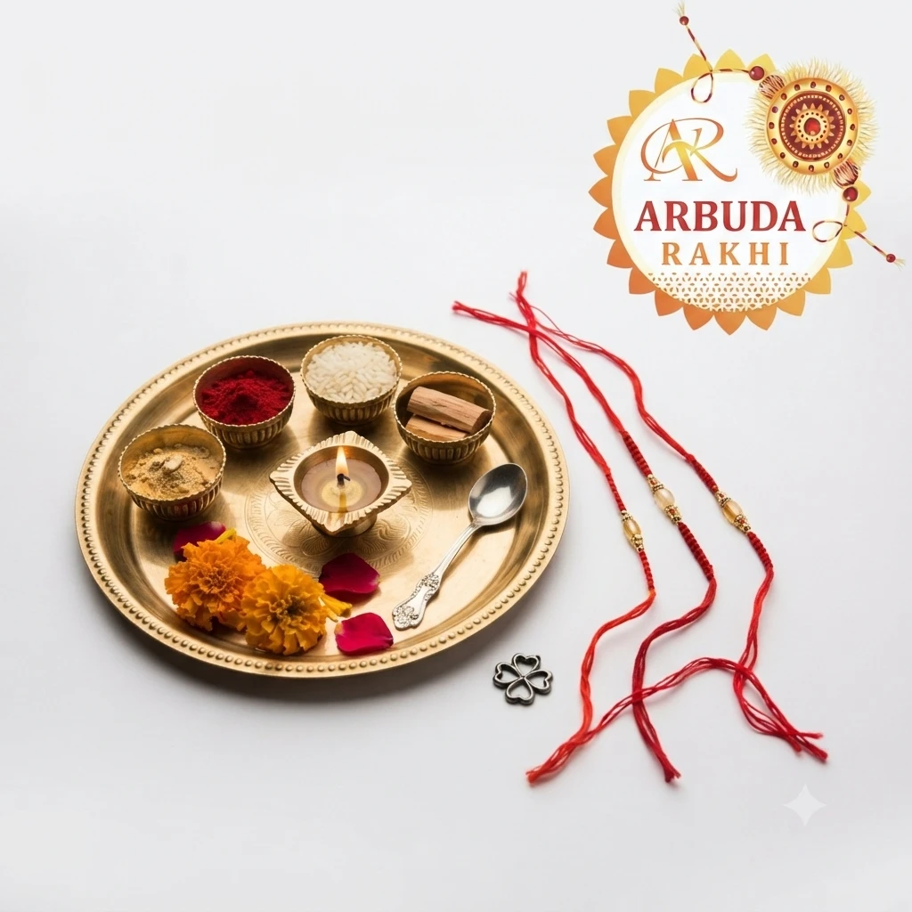 red threads adorned with central gold-plated metallic beads.