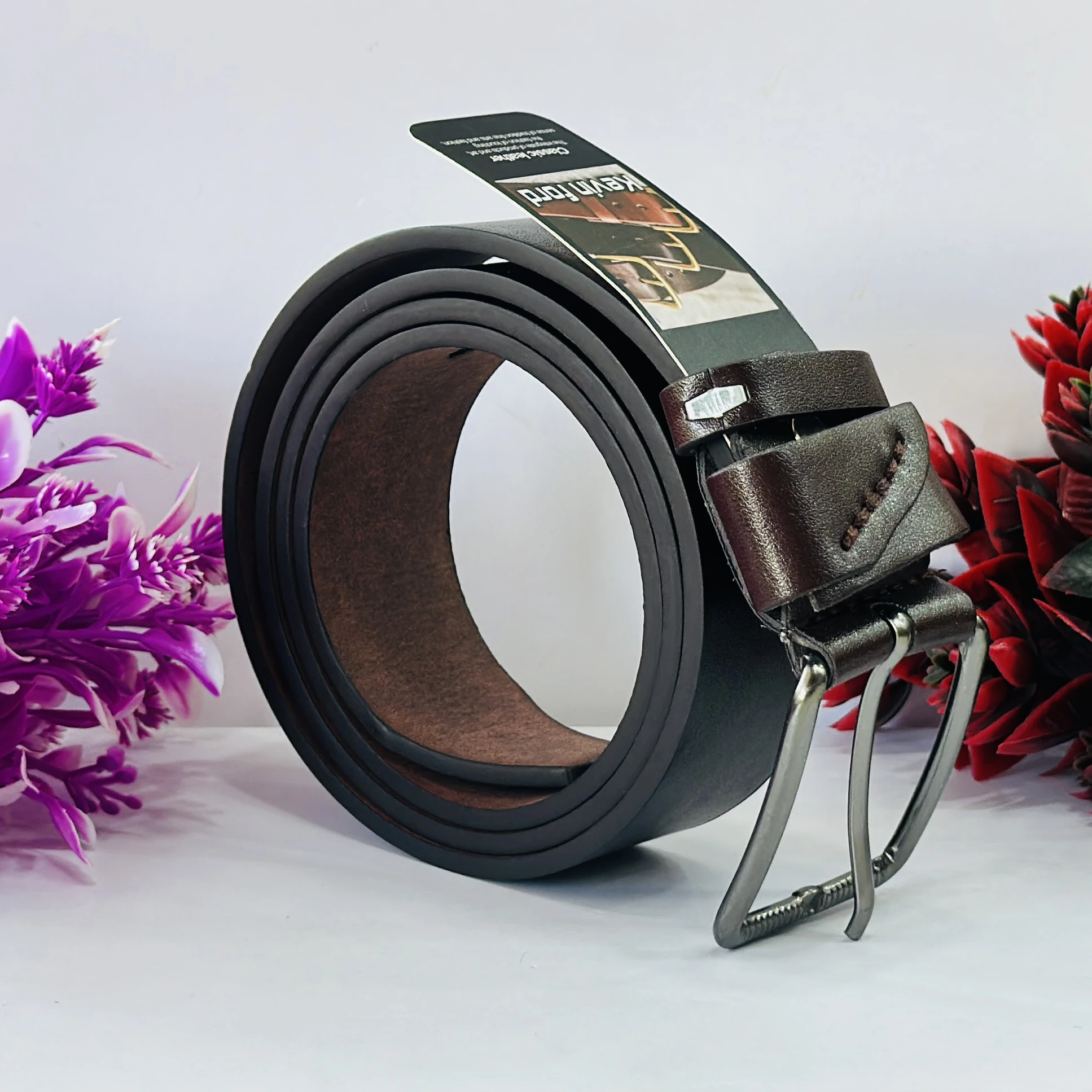 Brown leather men's belt
