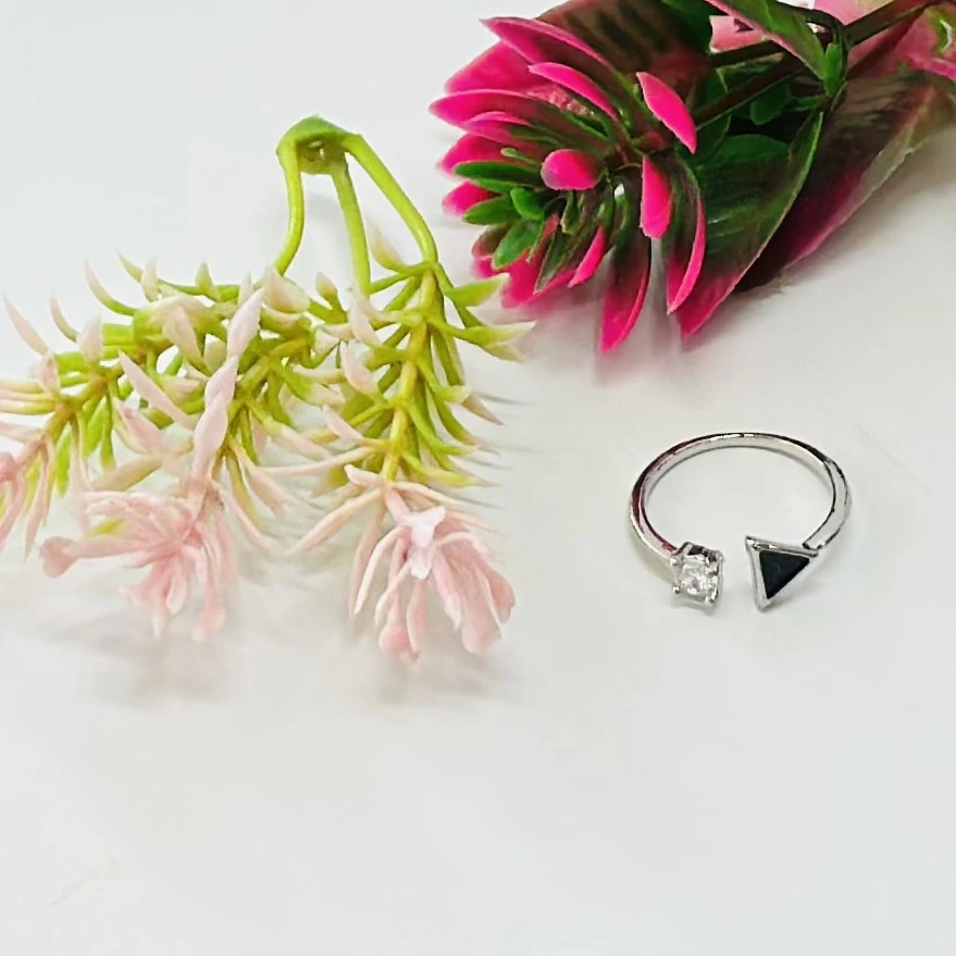 Silver rhodium-plated adjustable open ring