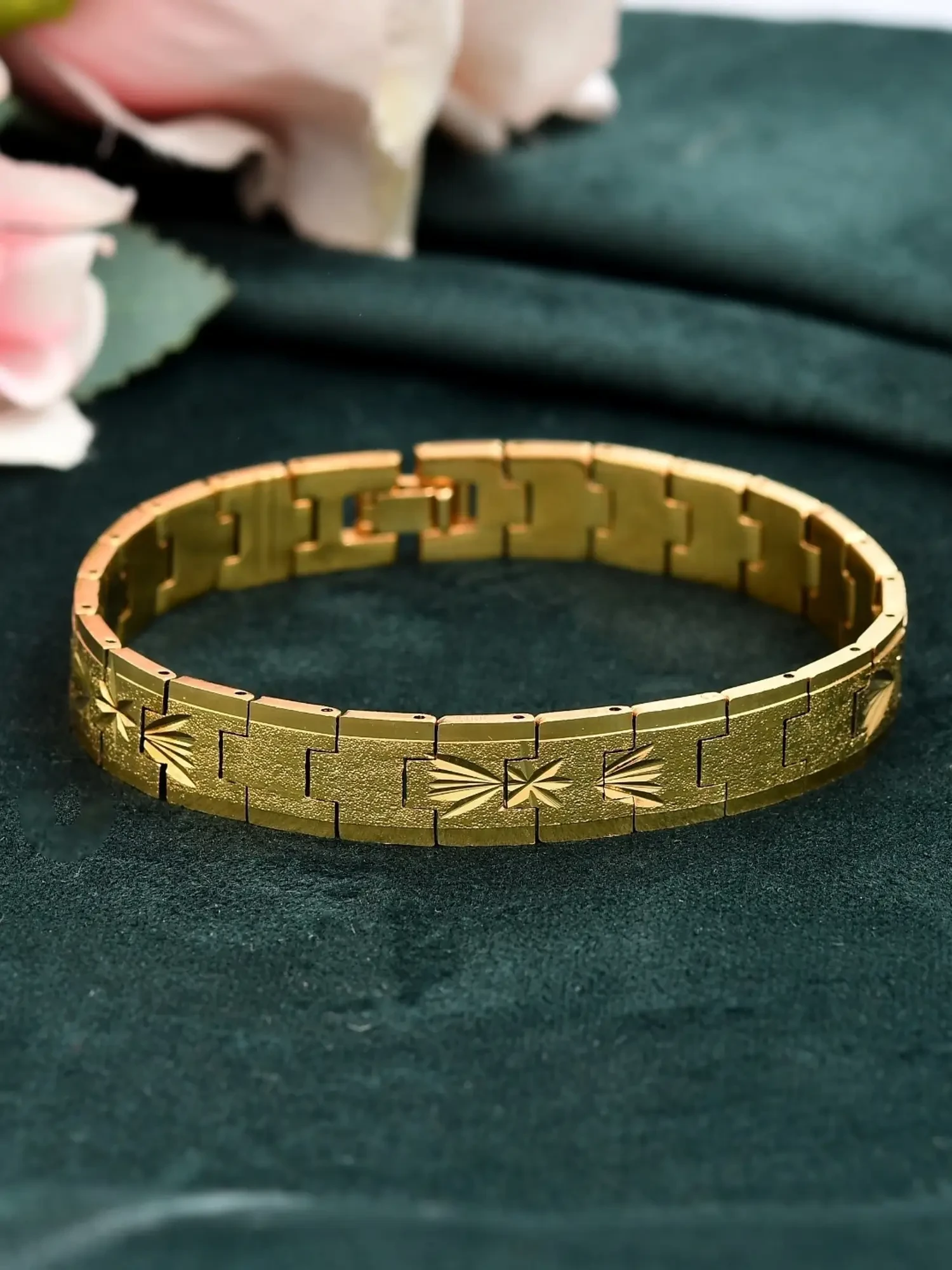 Stainless Steel Men's Gold Polished Textured Bracelet