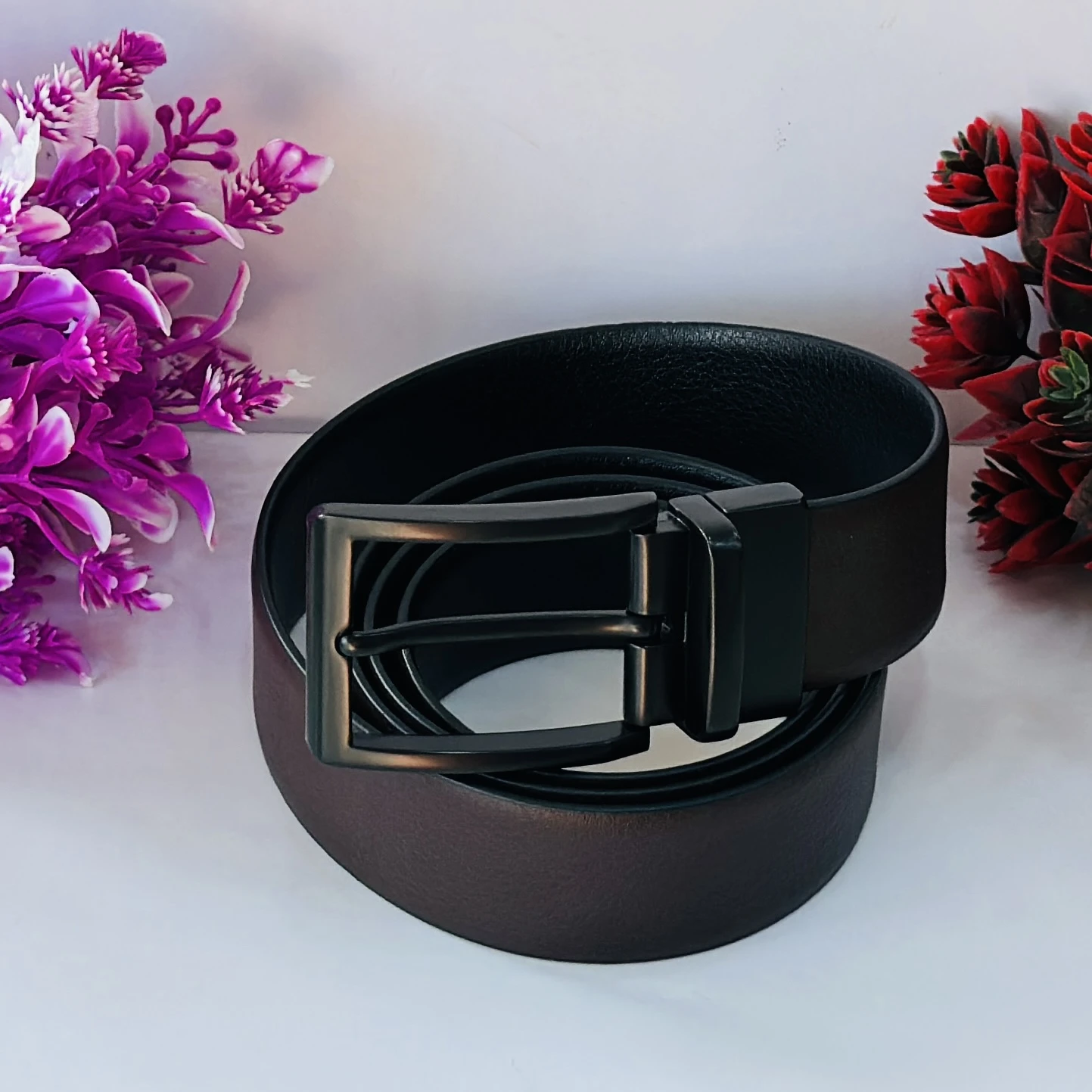 Men Textured Leather Reversible Formal Belt