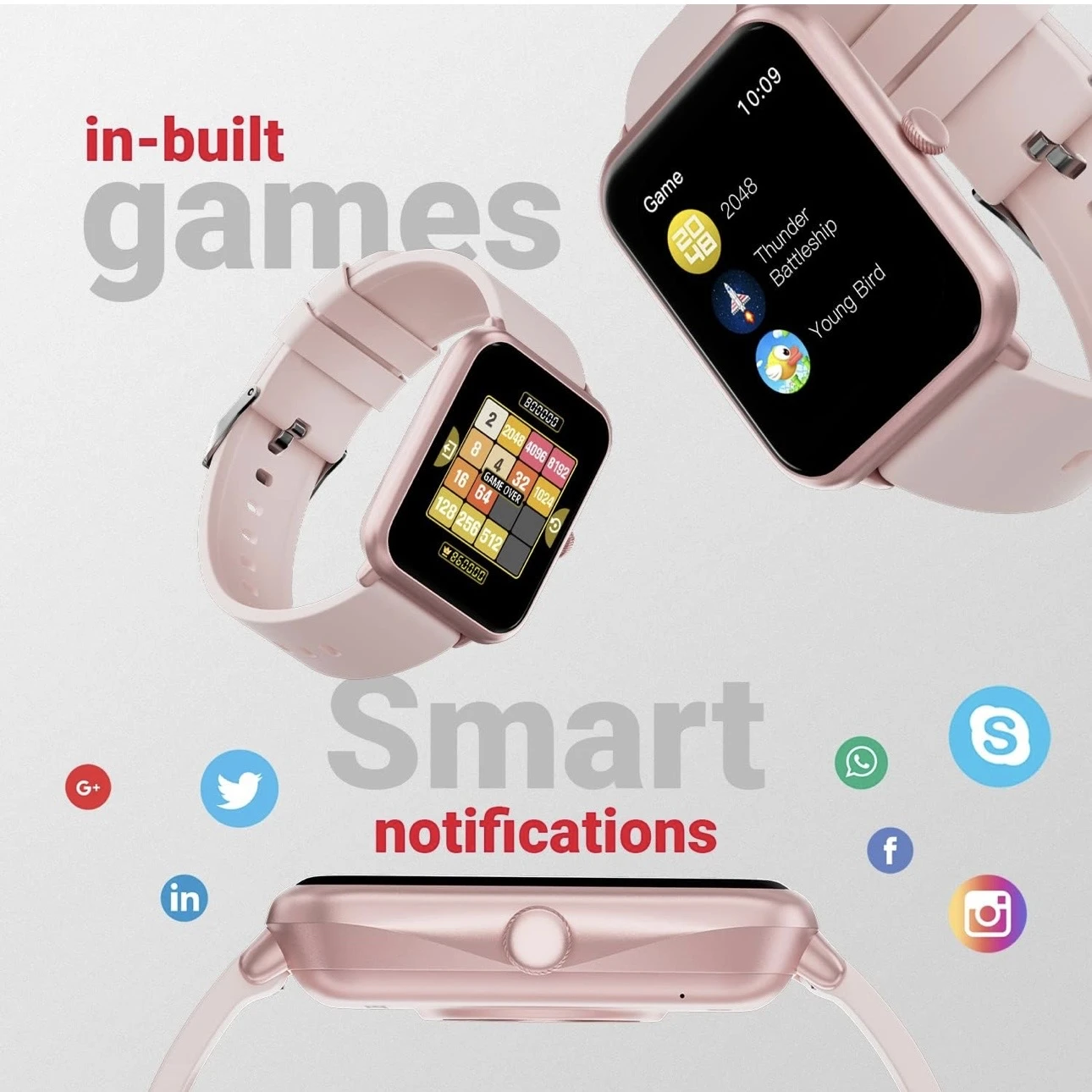Fire-Boltt Ninja Call Pro Plus smartwatch in pink. Model No.BDE053