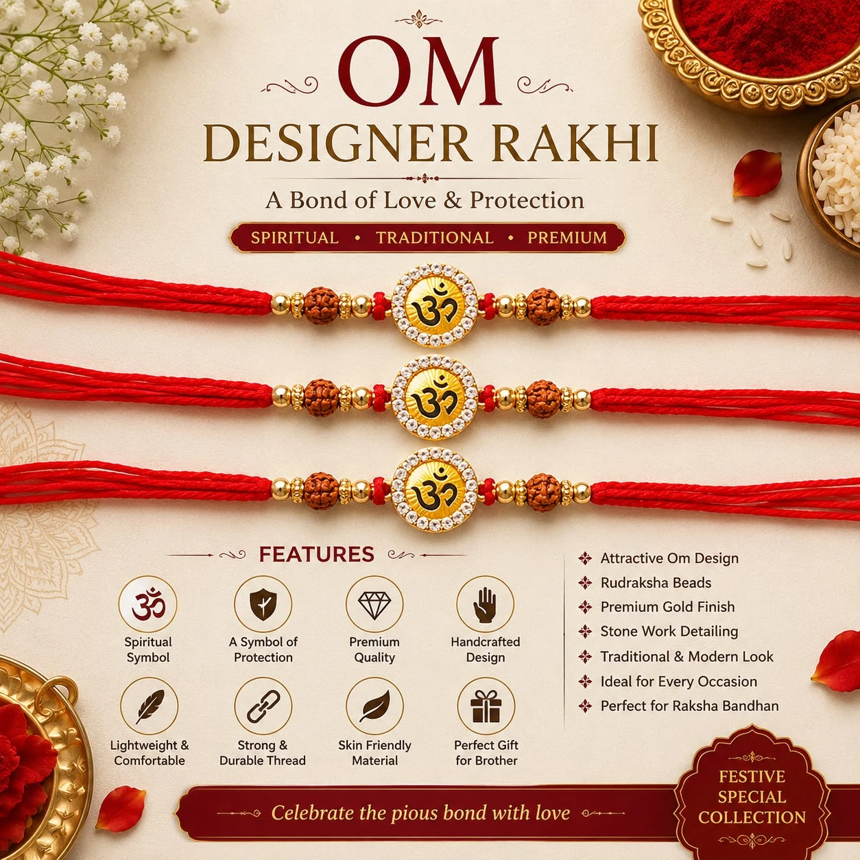 Premium Silver Om Rakhi