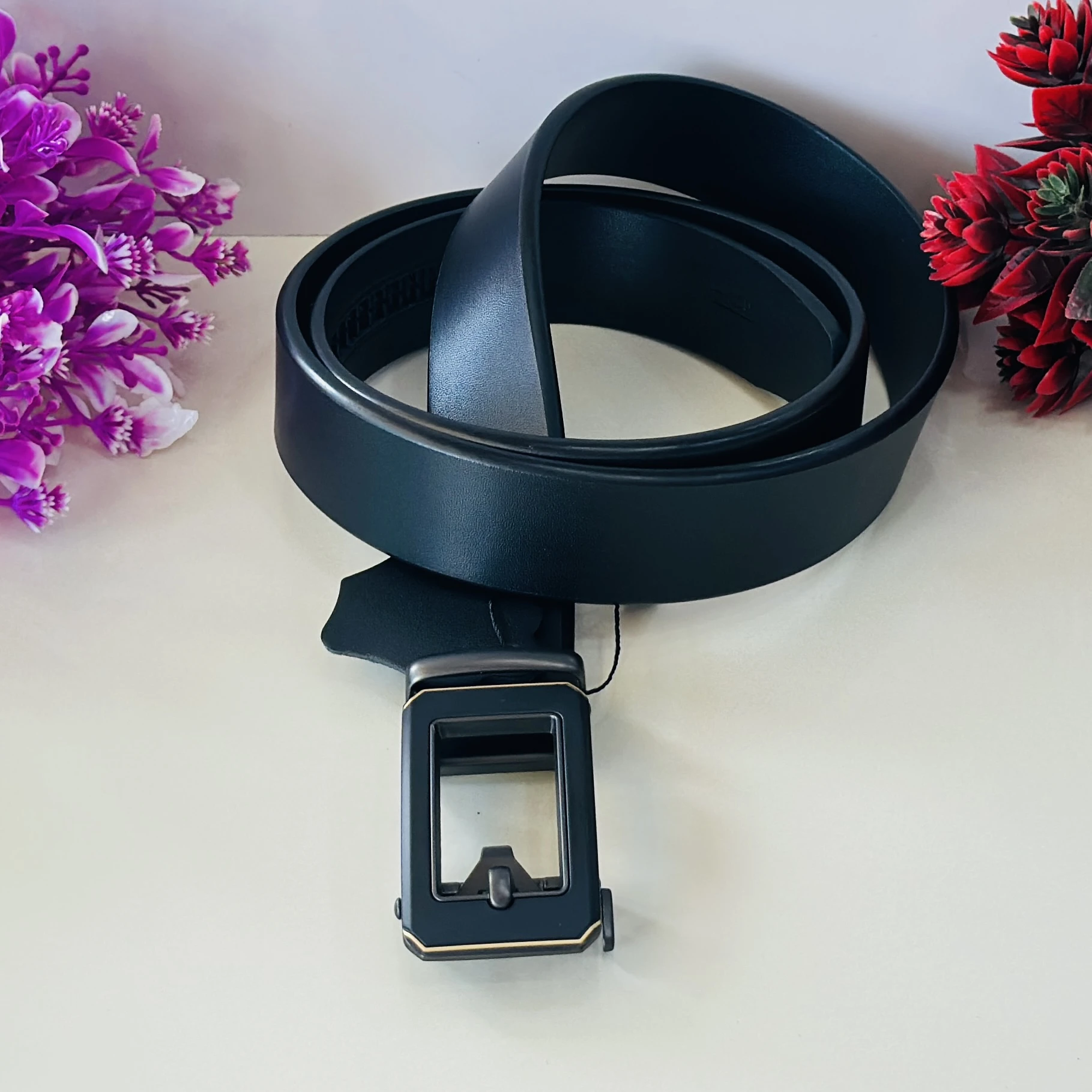 Black PU leather men's belt