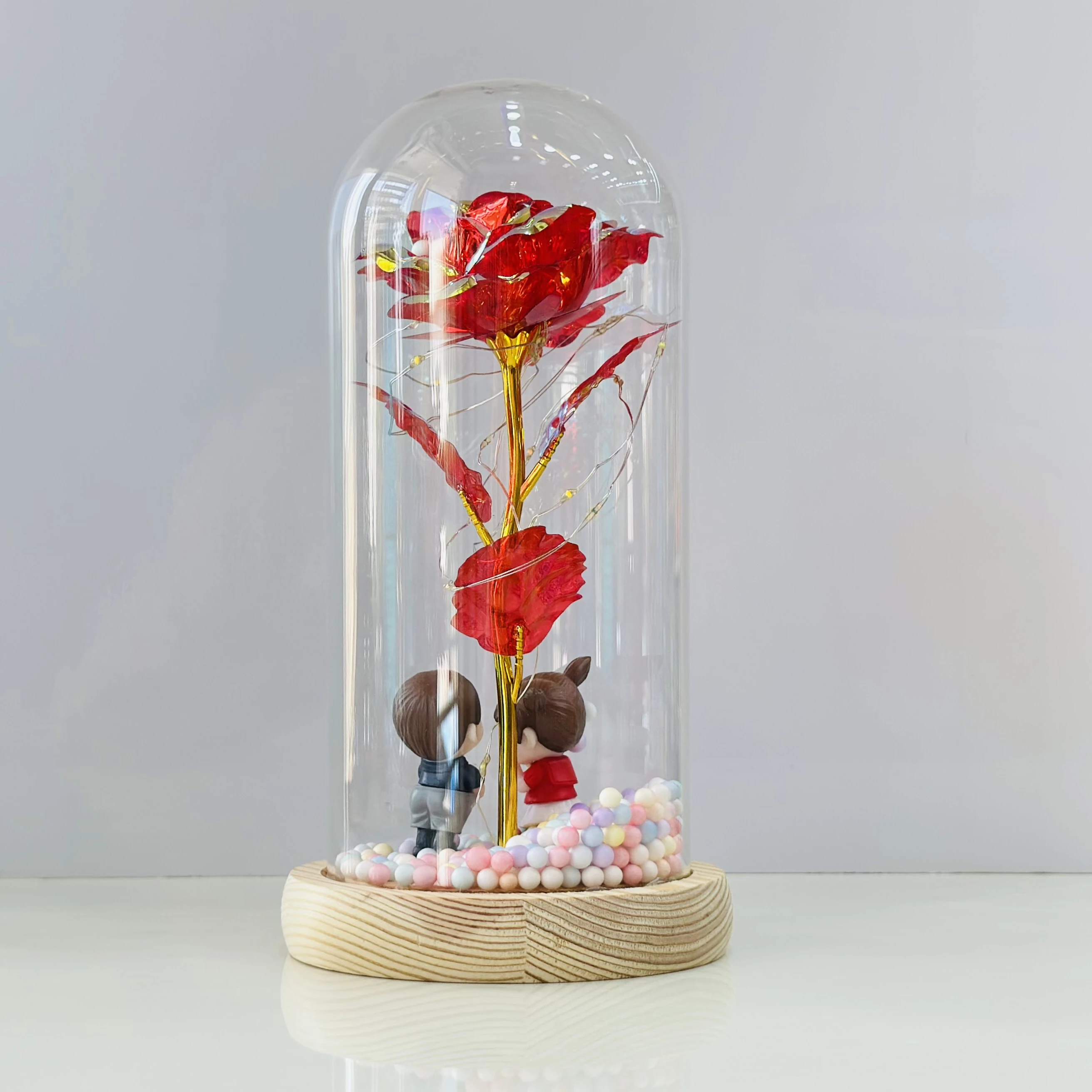 Rose in a glass dome with LED lights(SKU-020KZK)