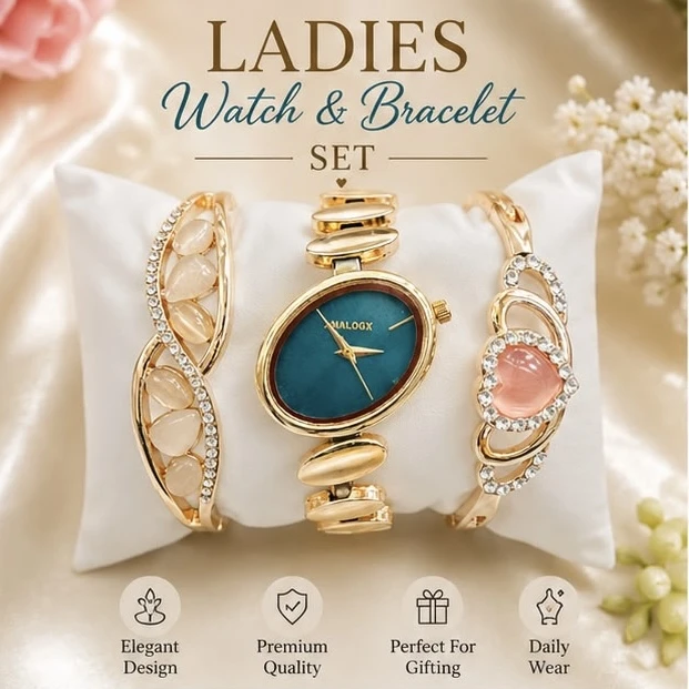 Ladies Analog Watch & Bracelet Combo