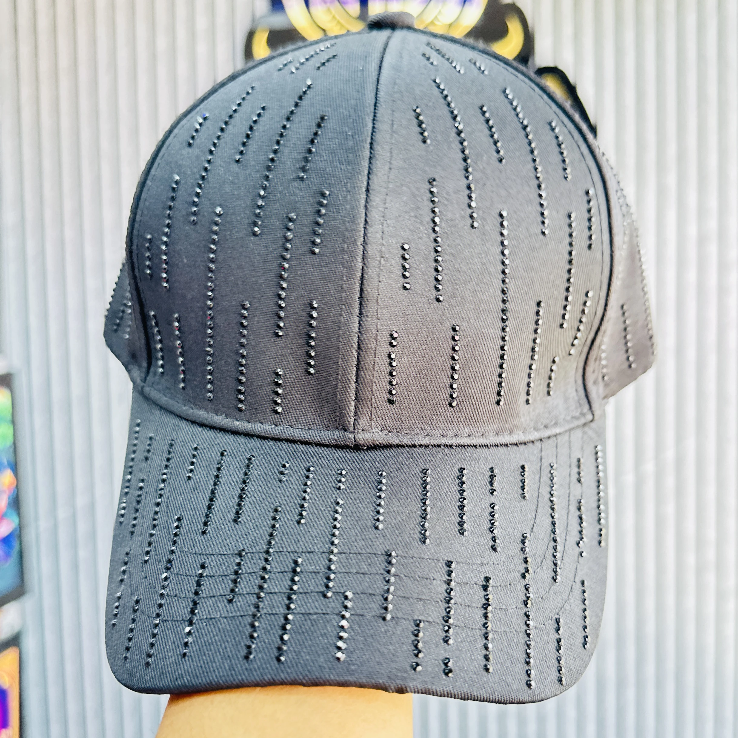 Black embellished baseball cap