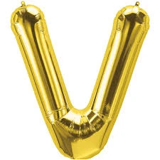Gold foil letter "V” balloons