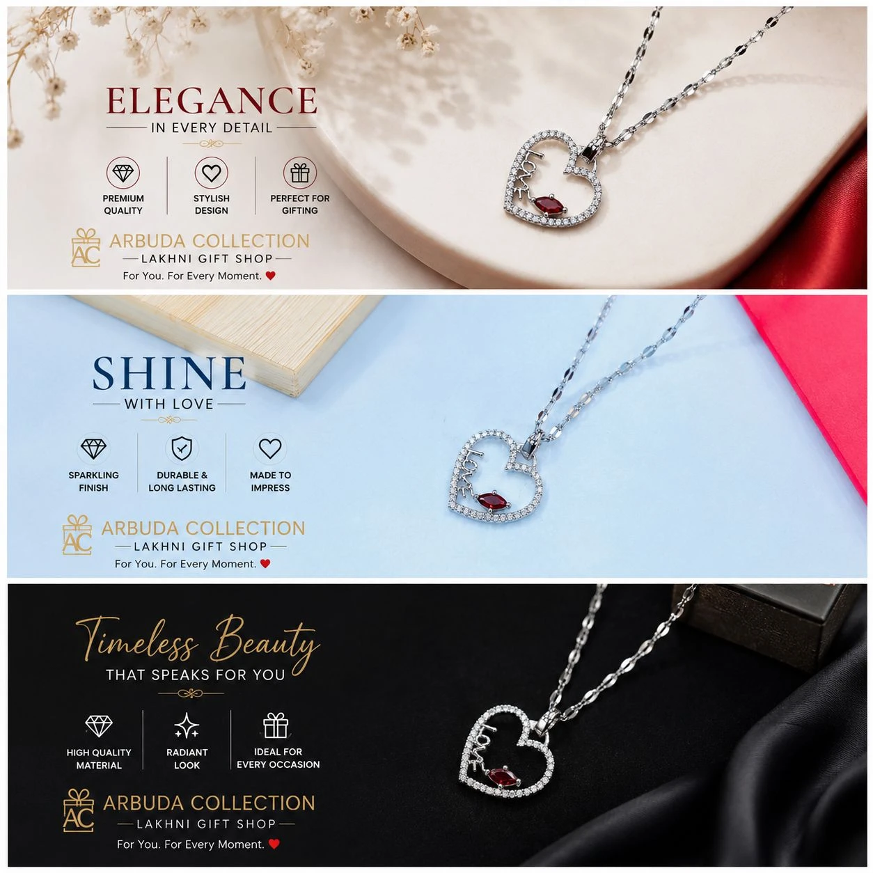 silver-plated necklace features a zircon-studded heart pendant