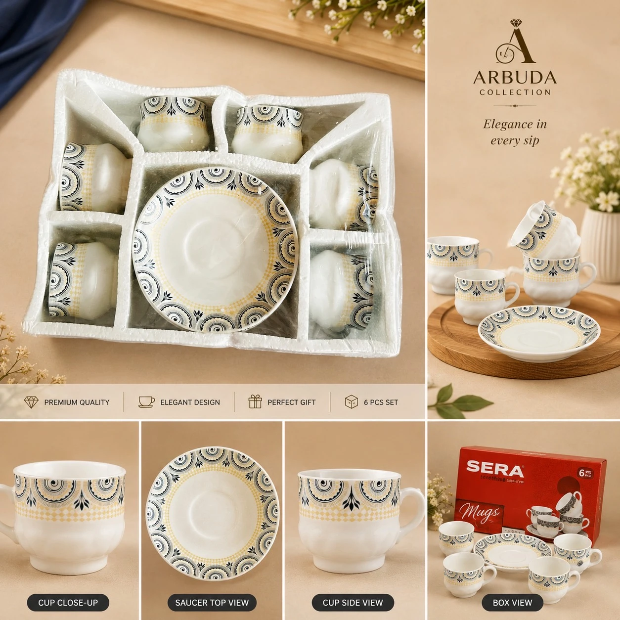 Ceramic Tea Cup and Saucers Set