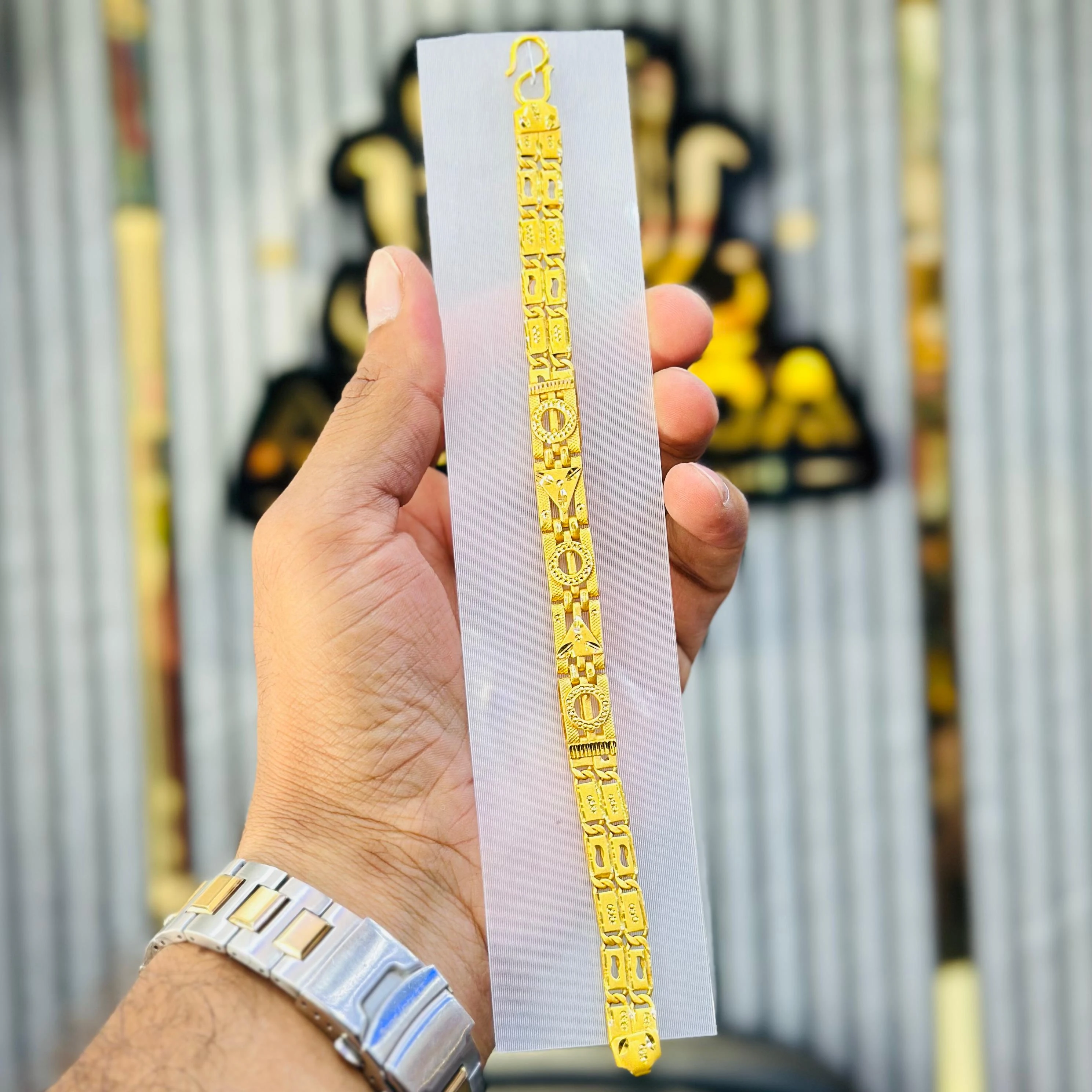 1 Gram Gold Plated 2 Line Nawabi Fashionable Design Bracelet for Men.