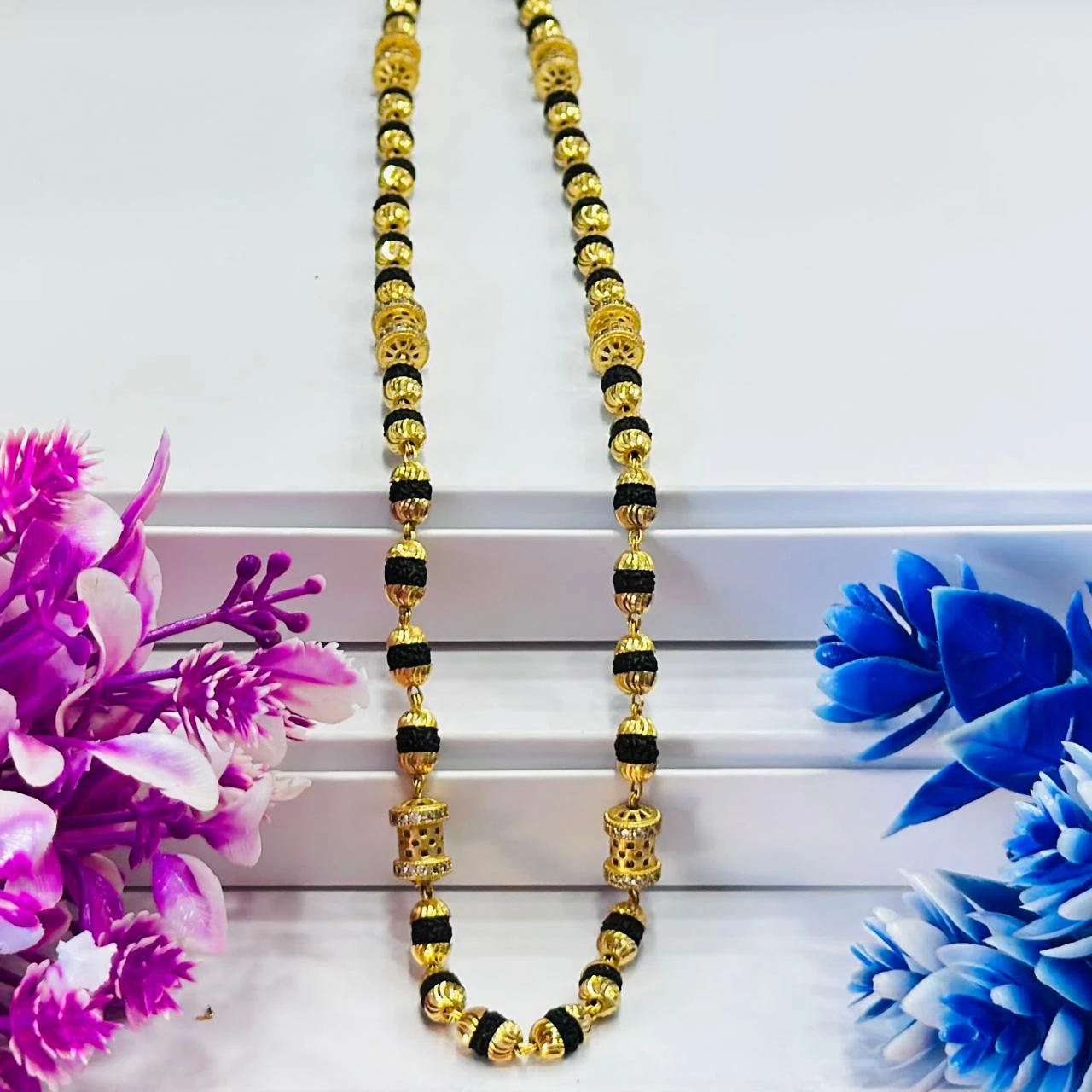 Golden Flower Brown Rudraksha Mala