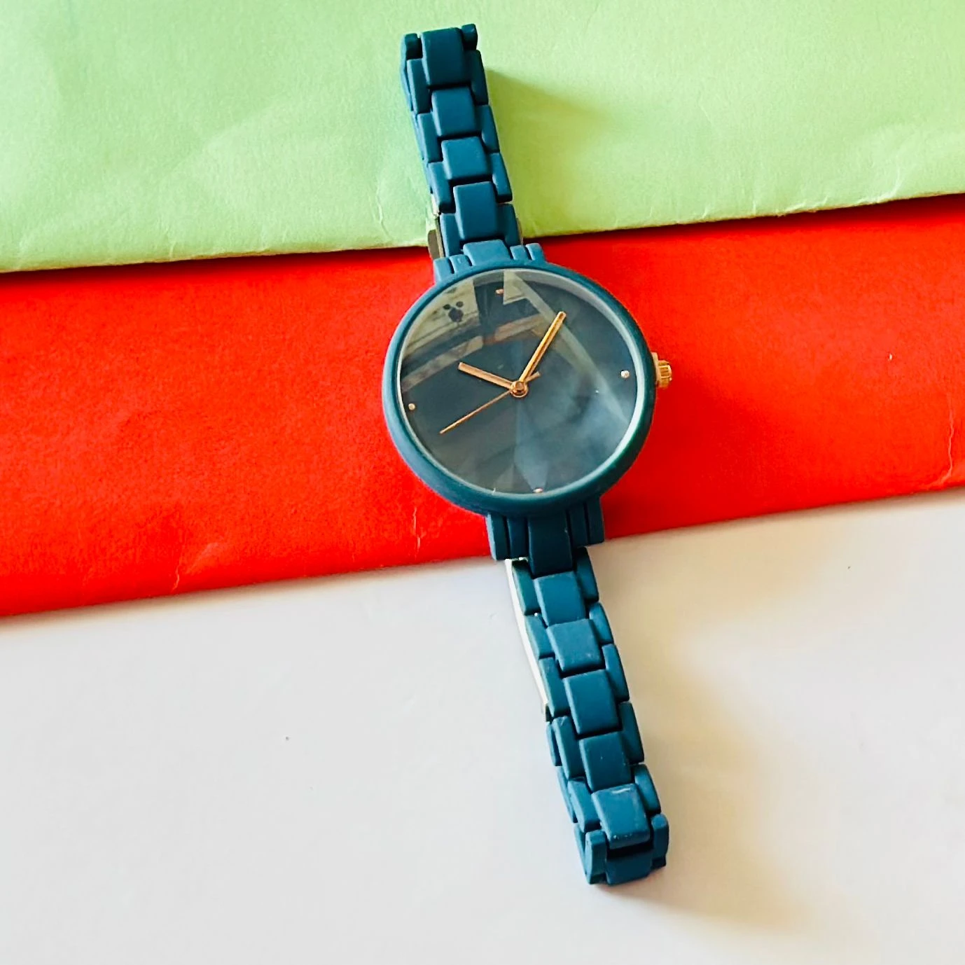 Armani Exchange AX5175 women's analog watch with a blue dial and stainless steel strap